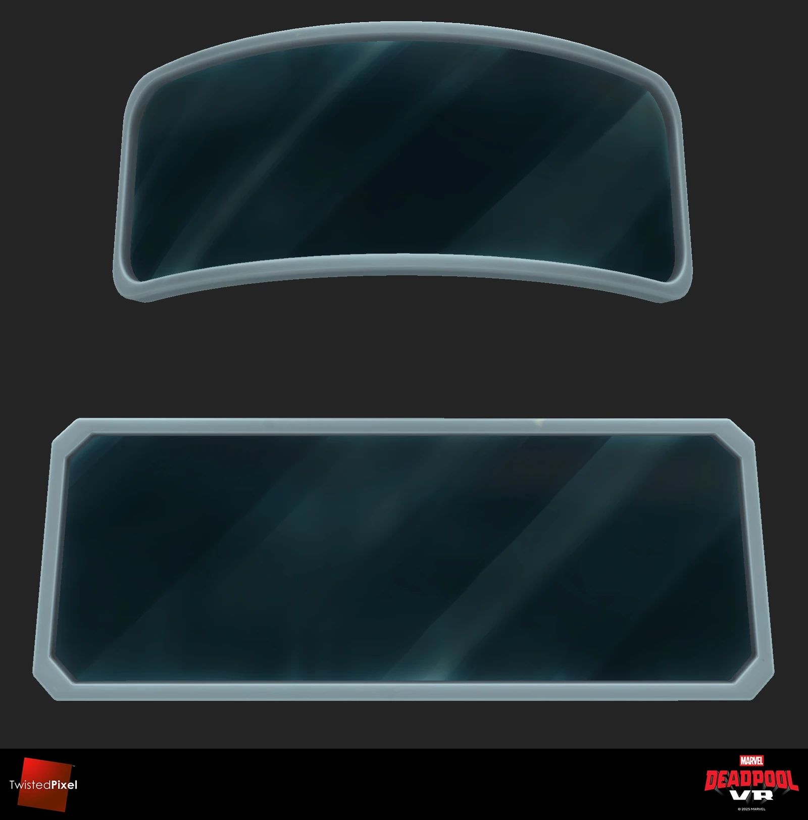 These windows were used in a few places in the level. They were created partially in Substance Designer, and partly in Substance Painter. Diffuse texture only (there's no specular lighting and no reflections in the game, at all)