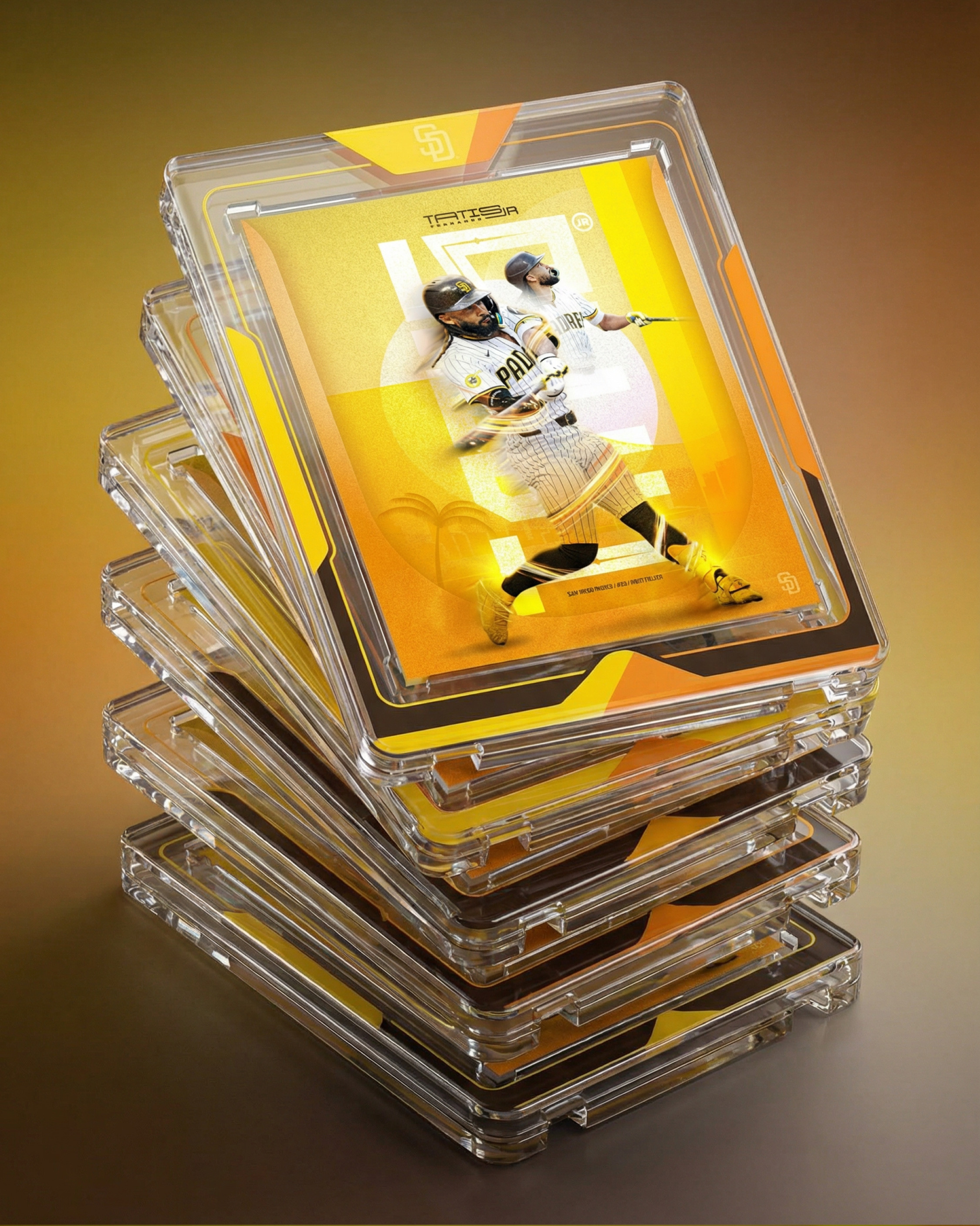 Stacked slab detail emphasizing realism, weight, and physical product appeal