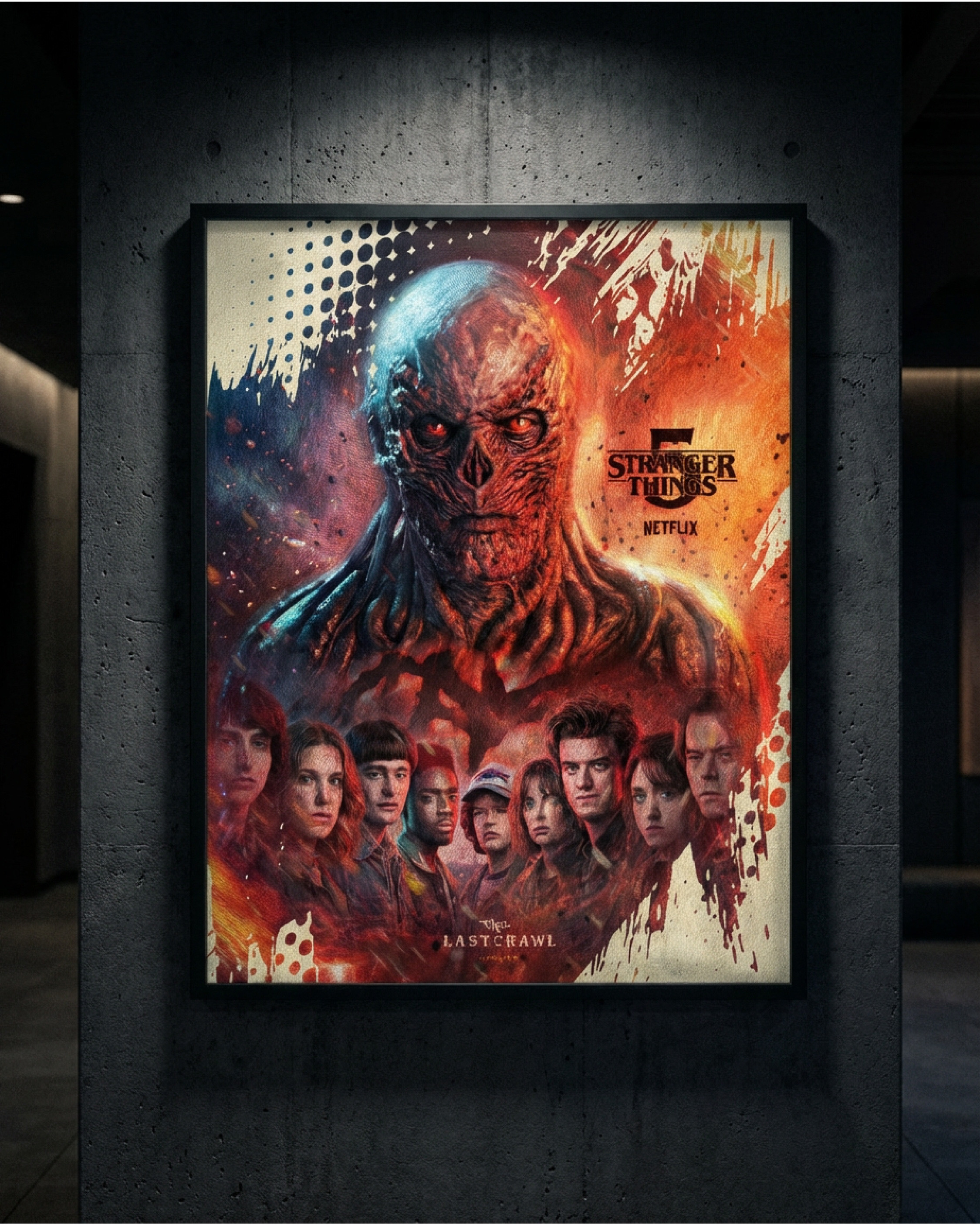 Interior display mockup.
Exploring how the artwork functions as a premium framed poster within a modern gallery or interior space