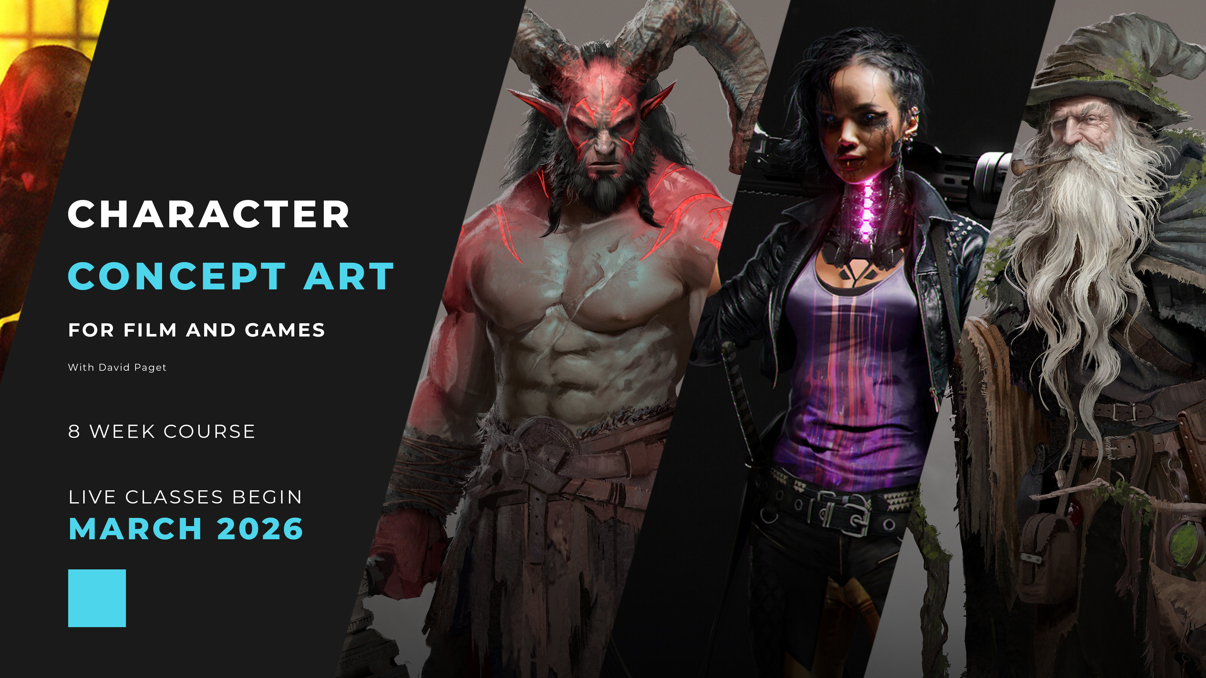 Full course details available on my post, here: https://www.artstation.com/blogs/davepaget/OVymX/character-concept-art-for-film-and-games-now-available