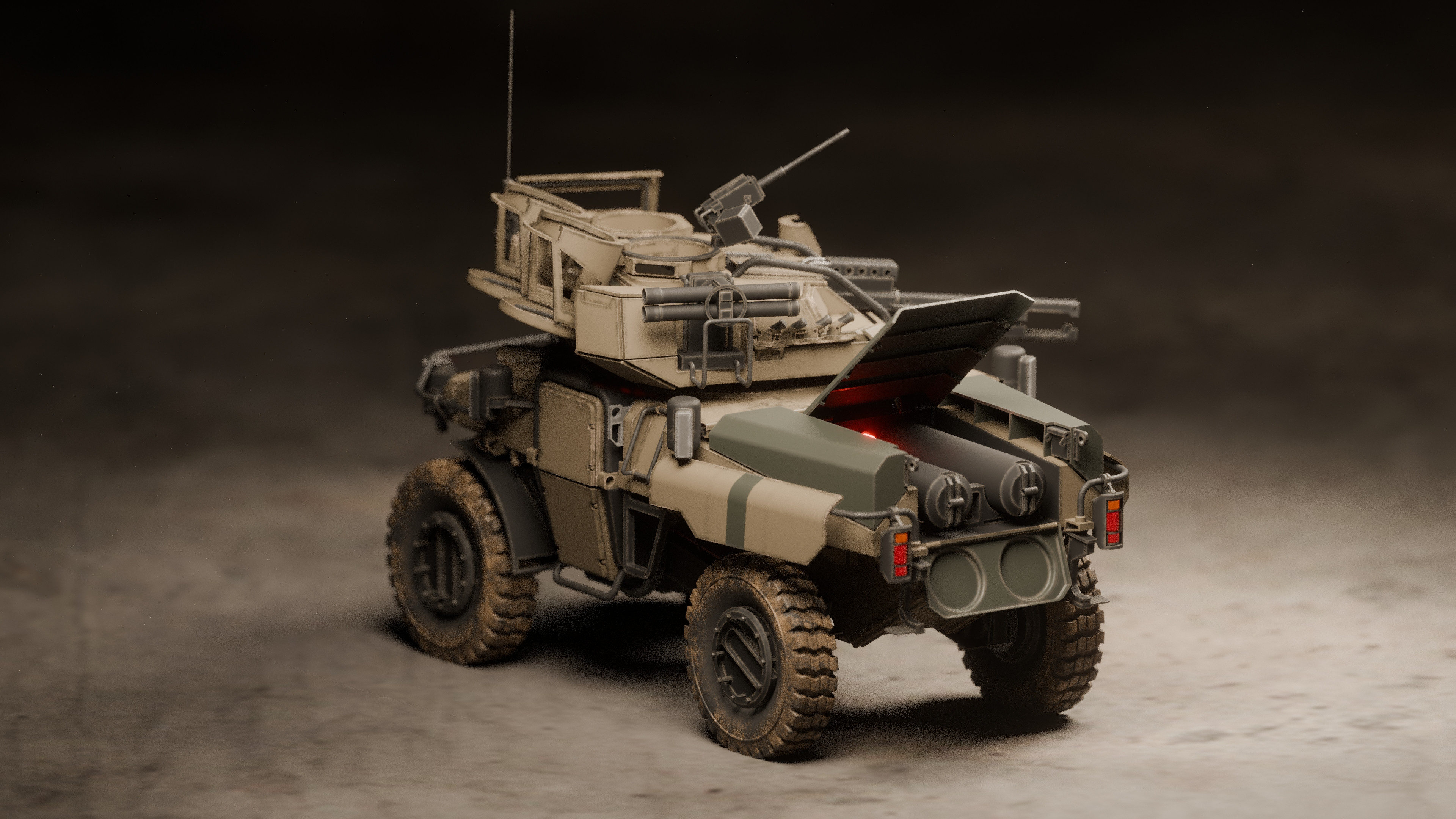 In the back are fuel cells used to provide the energy for both the vehicle and the laser cannon. 