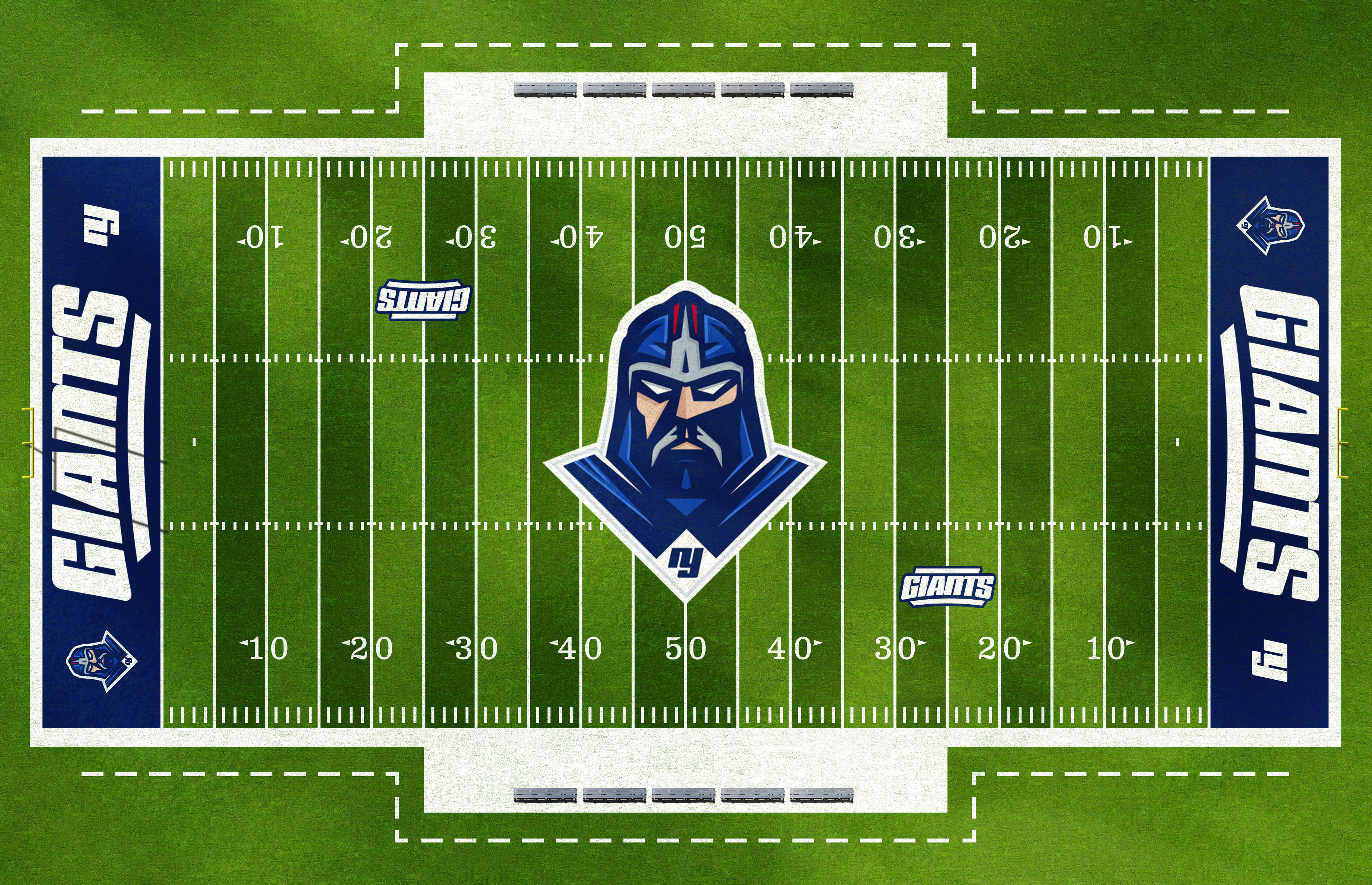 The identity applied to a complete field environment, showcasing how the mark, typography, and layout translate from brand assets to real-world, game-day execution