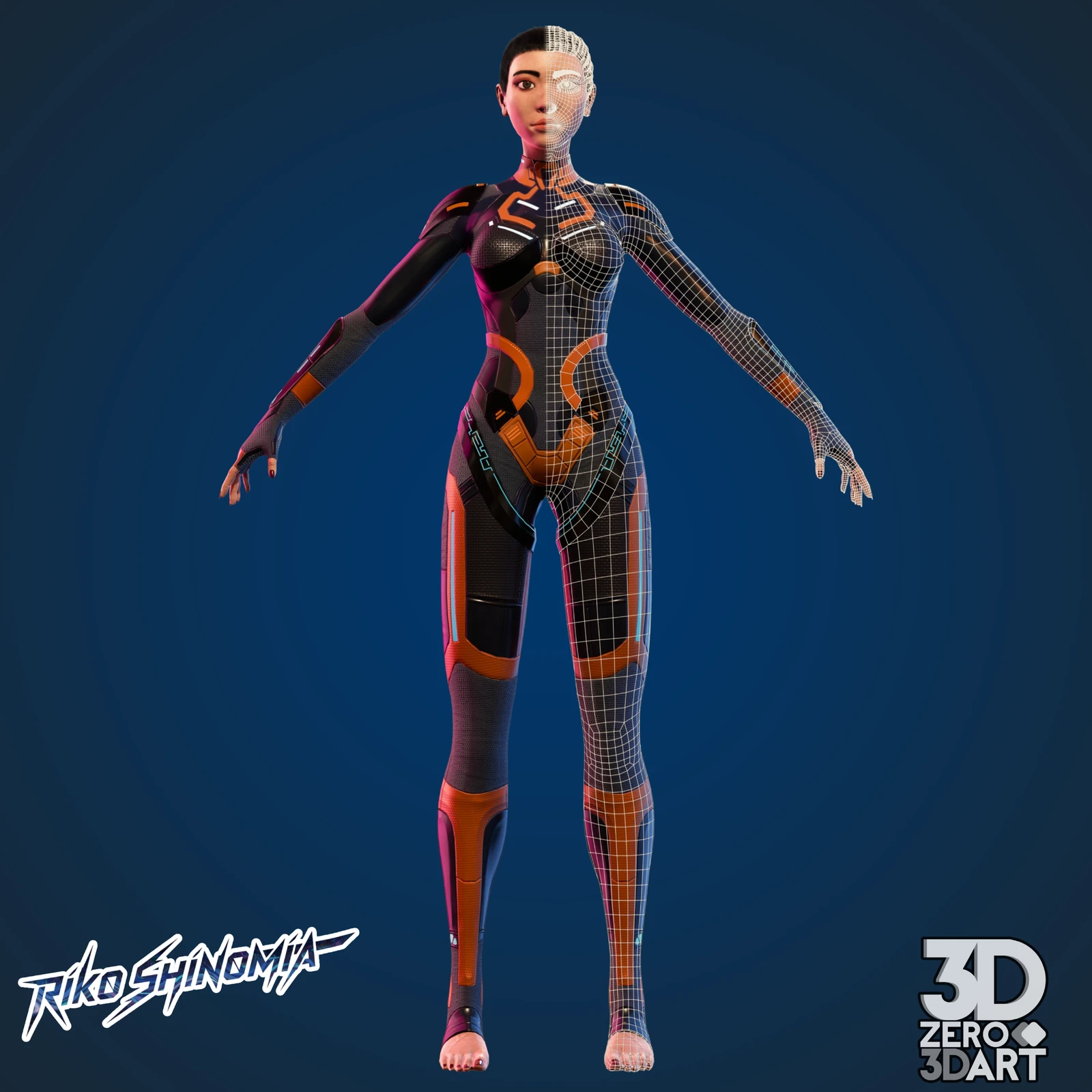 Full Body in combat suit with wireframe - Front