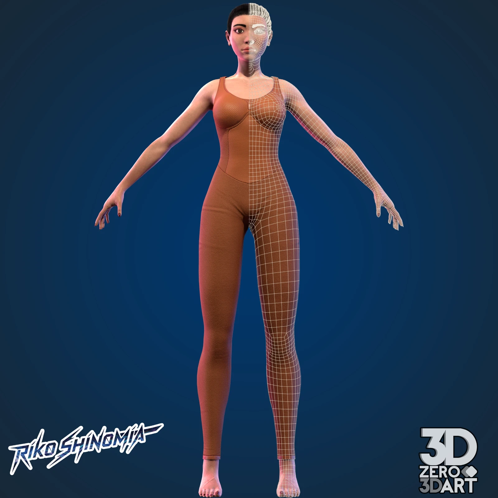 Full Body in standard suit with wireframe - front
