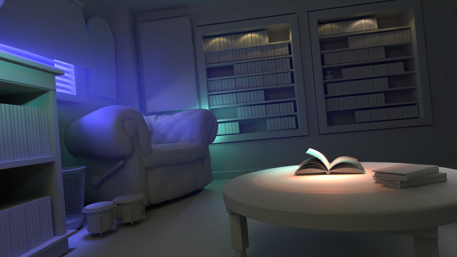 I validated my lighting without textures applied first to review the value hierarchy, silhouette clarity, and focal emphasis 