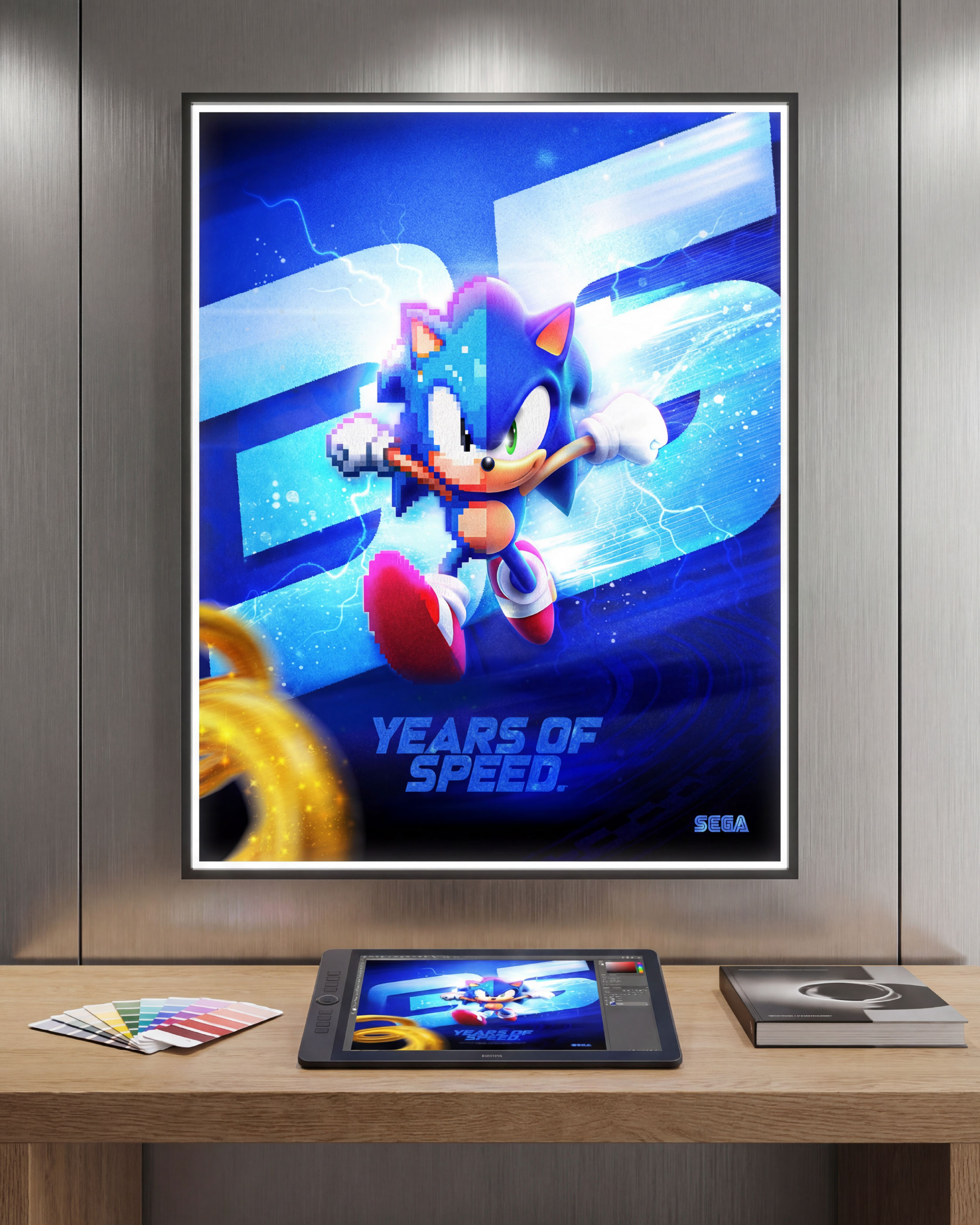 Framed digital installation showcasing the artwork as a premium in-store or gallery display