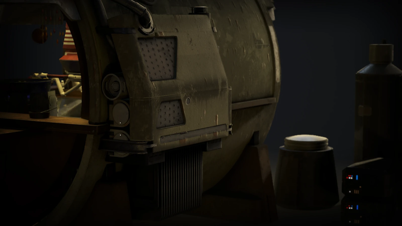 Close up of the detail in the back, where all the pipes connect up to.