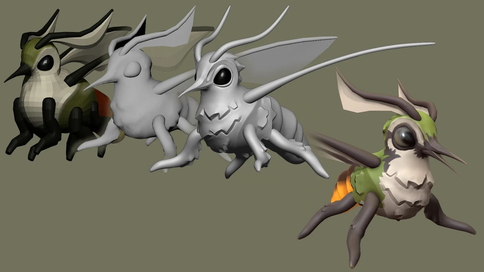 Modeling process from blockout to texture