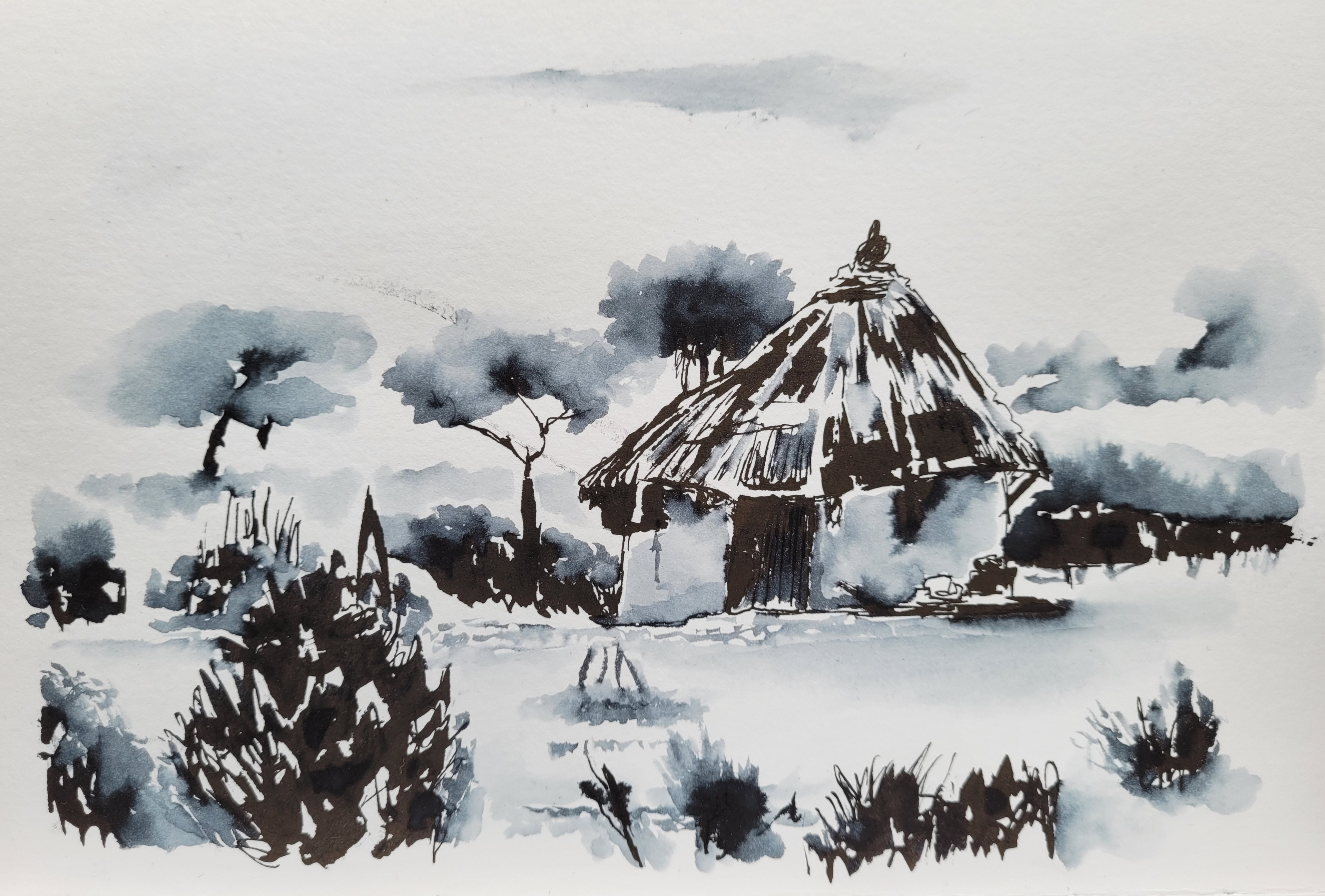 Made with a Pilot Parallel Pen and a Pentel Aquawash water brush