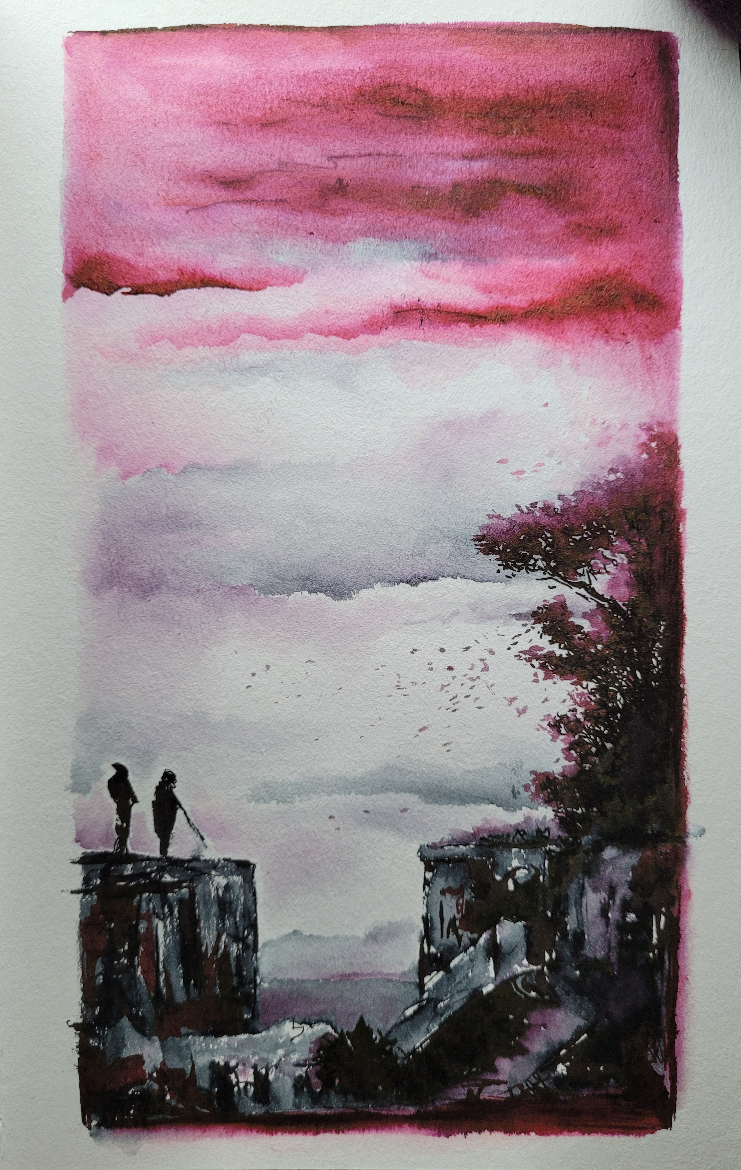 Made with a Pilot Parallel Pen and a Pentel Aquawash water brush