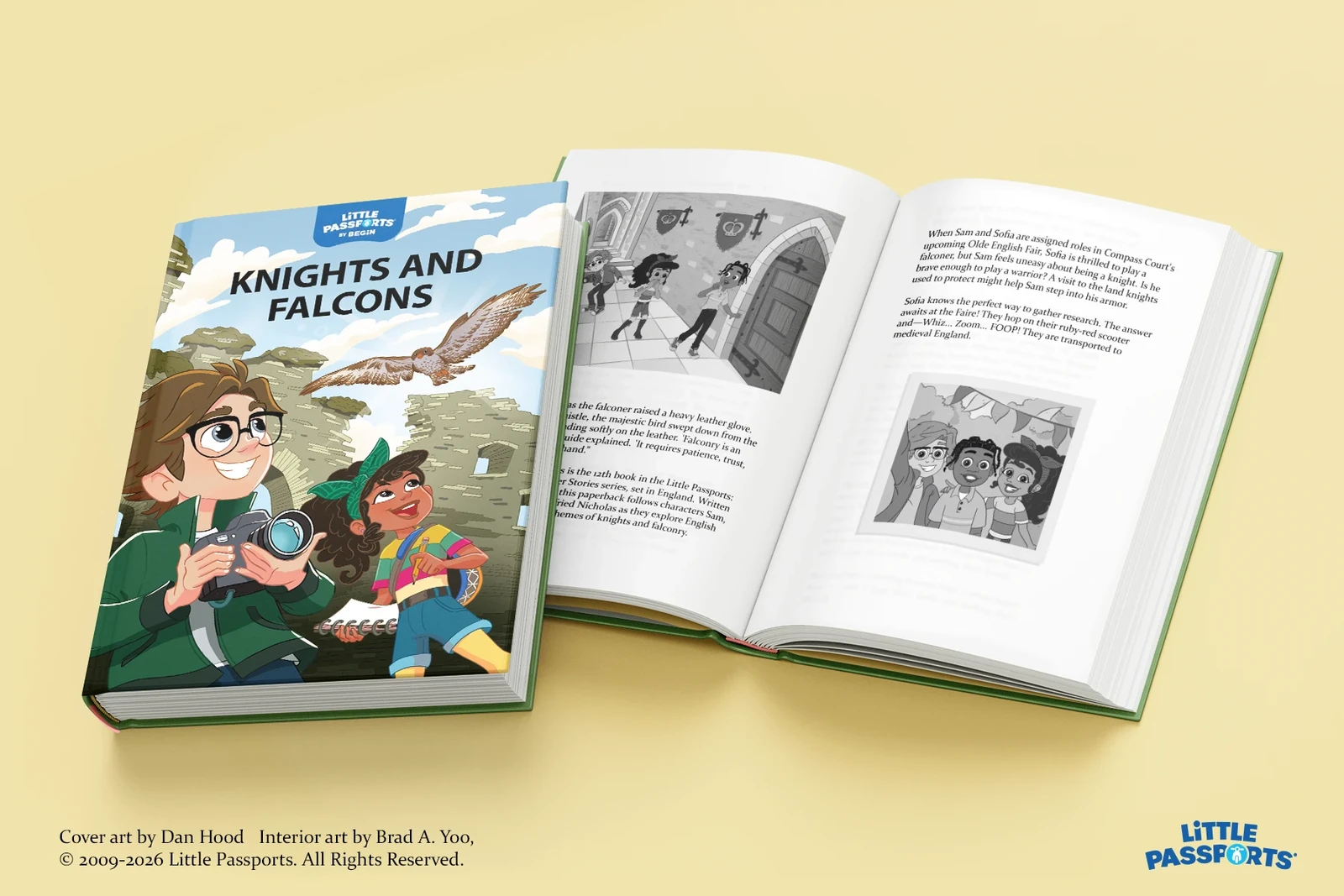 Sam &amp; Sofia's Scooter Stories - Knights and Falcons chapter book mockup Dan Hood and Brad A Yoo