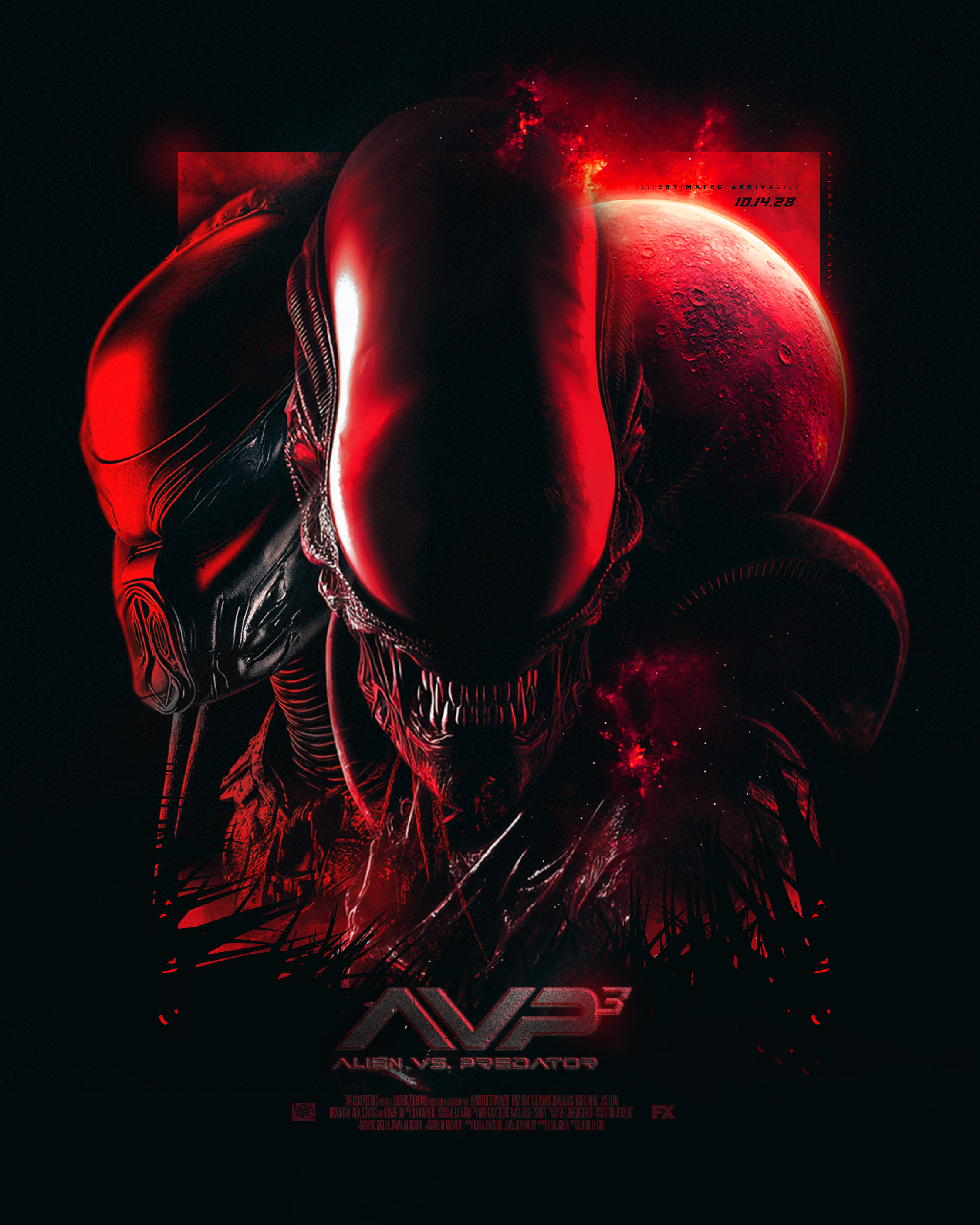 Final teaser poster concept for Alien vs Predator 3 (AVP3). Designed to read like official theatrical key art