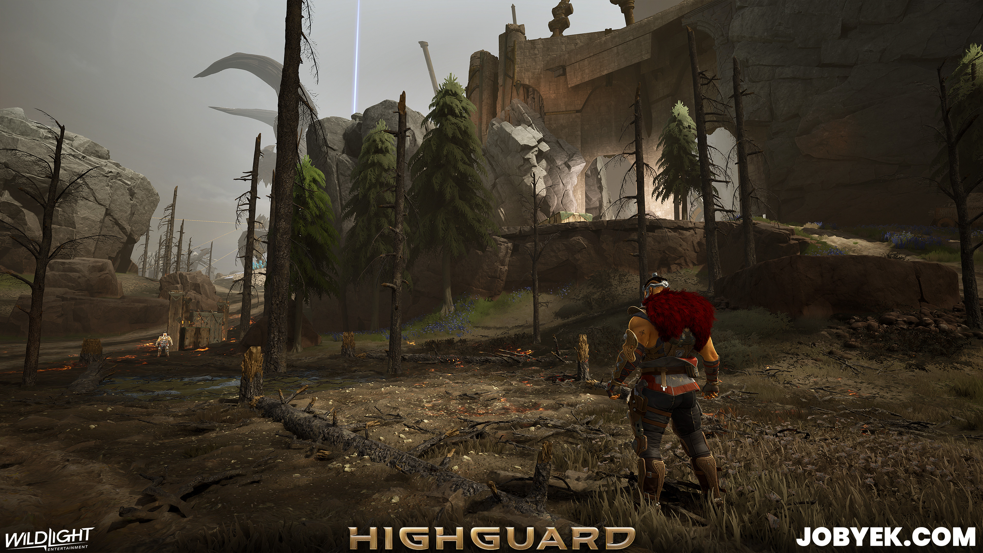 This was a little vertical slice area I was starting to work on to prove out the burnt biome and more final ruins and rock formations - didn't get to finish it.