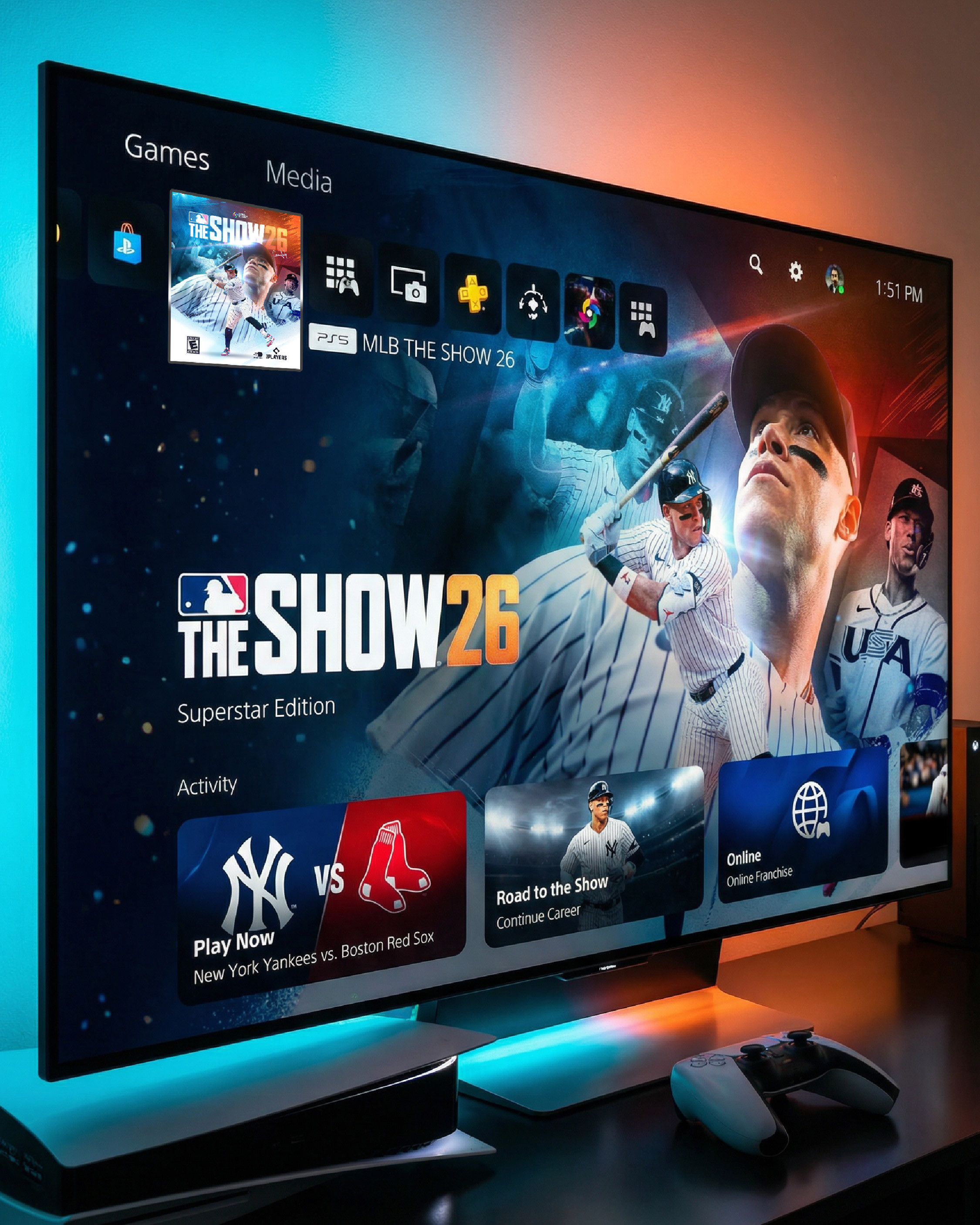 Console UI test: cover used as key art on the PS5 dashboard. Designed to hold up as a wide background crop.