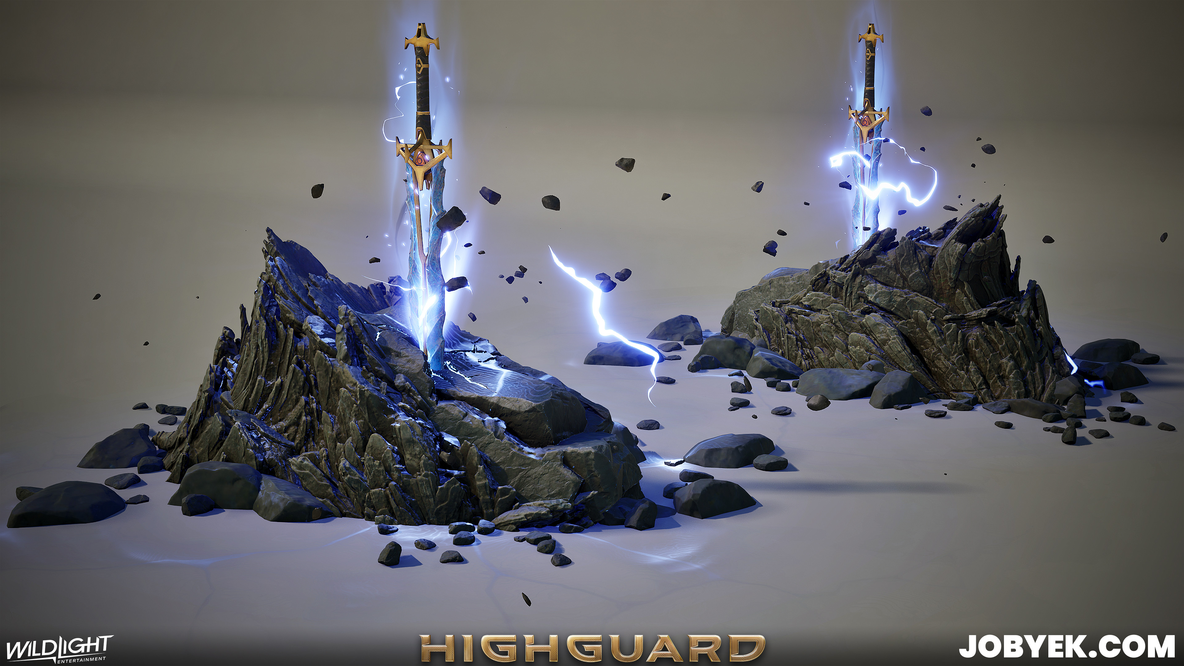 Swoopy rock parts were kit-bashed from Derek Bentley's great sculpt for Kingdom's Castle Shieldbreaker Room. I handled the smoother stone sculpt in the back and blend it all together seamlessly. The sword was made by the Hard-Surface Weapons team.