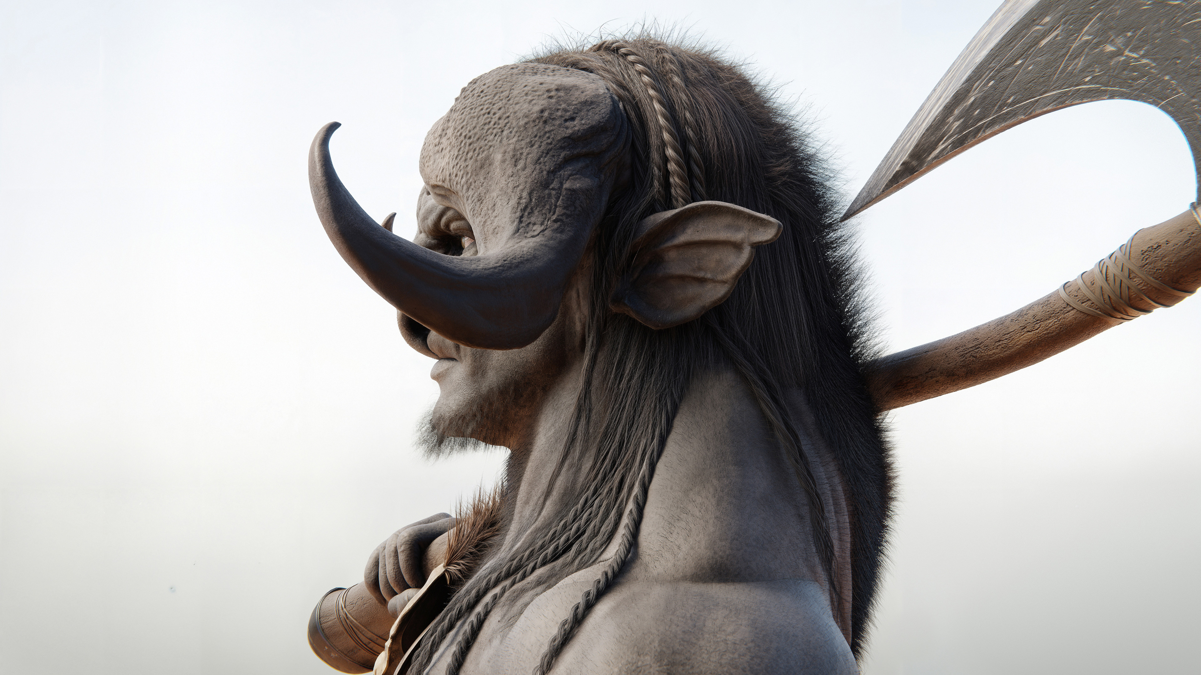 Prosthetic goes until the clavicle area leaving the lower jaw free for movement