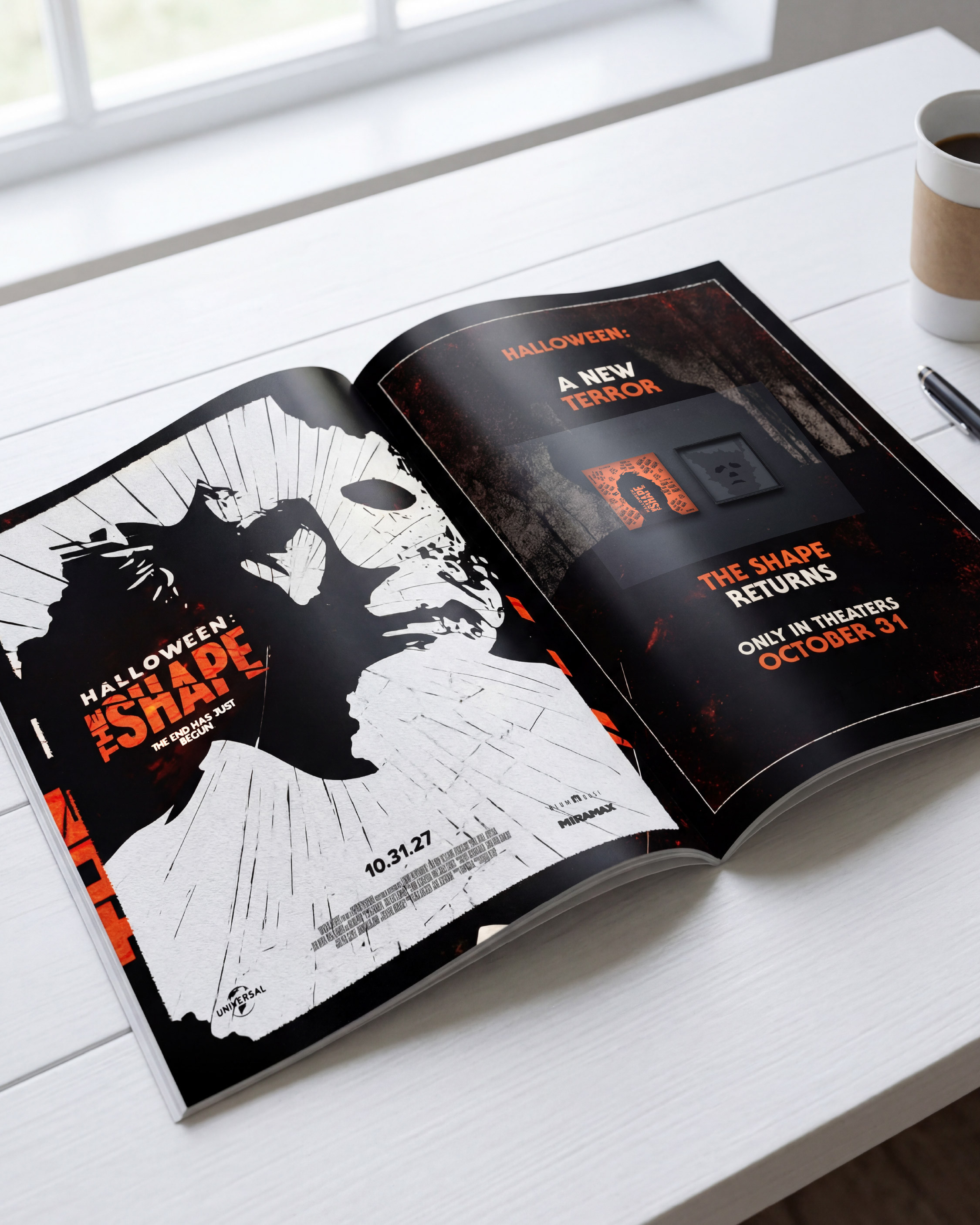 Press rollout visualization including feature article layout and horror editorial styling