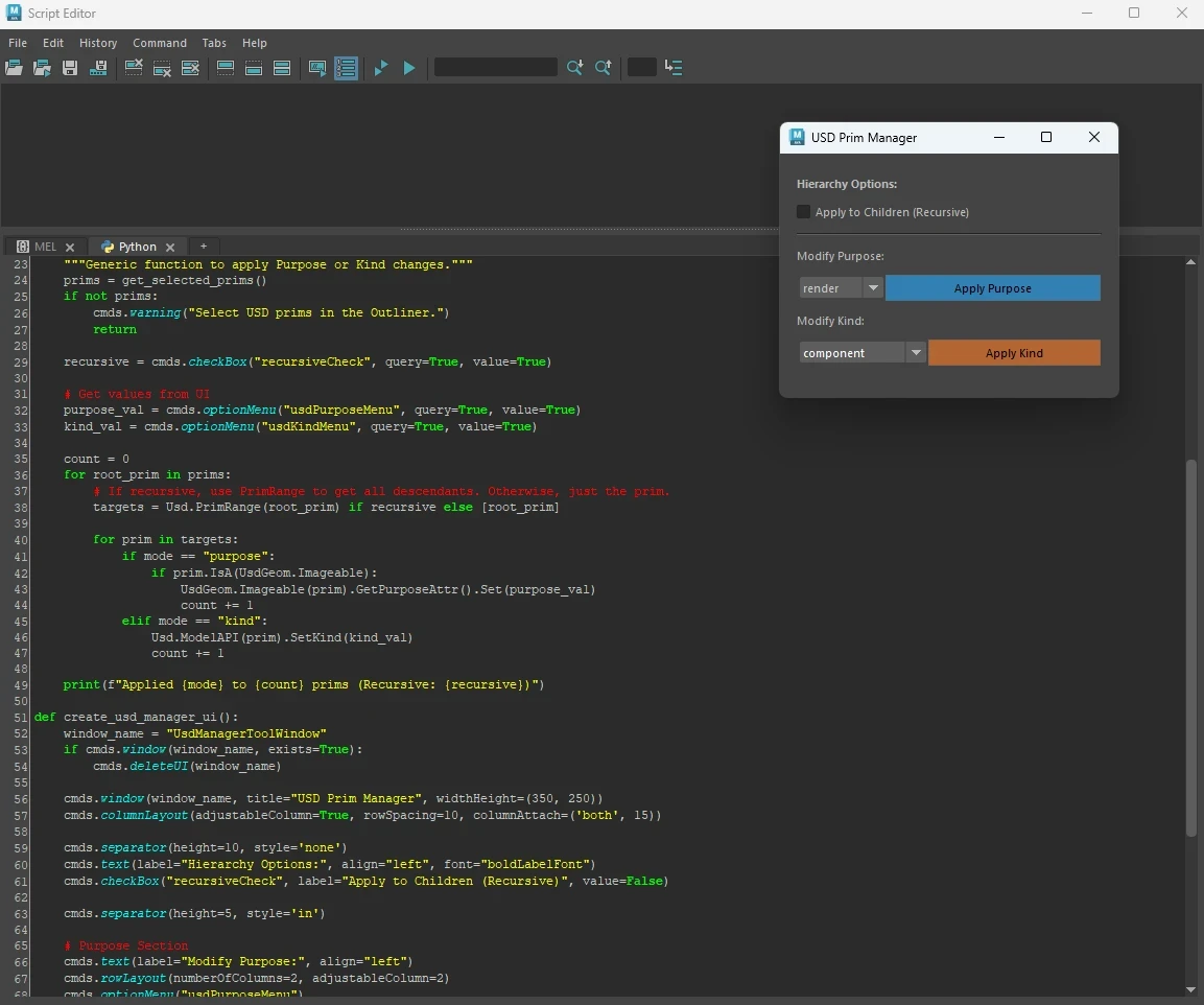 Automating tagging and handling of USD assets in maya can greatly speed up workflows. Here's an example of a tool that can auto set the purpose and type of usd assets.