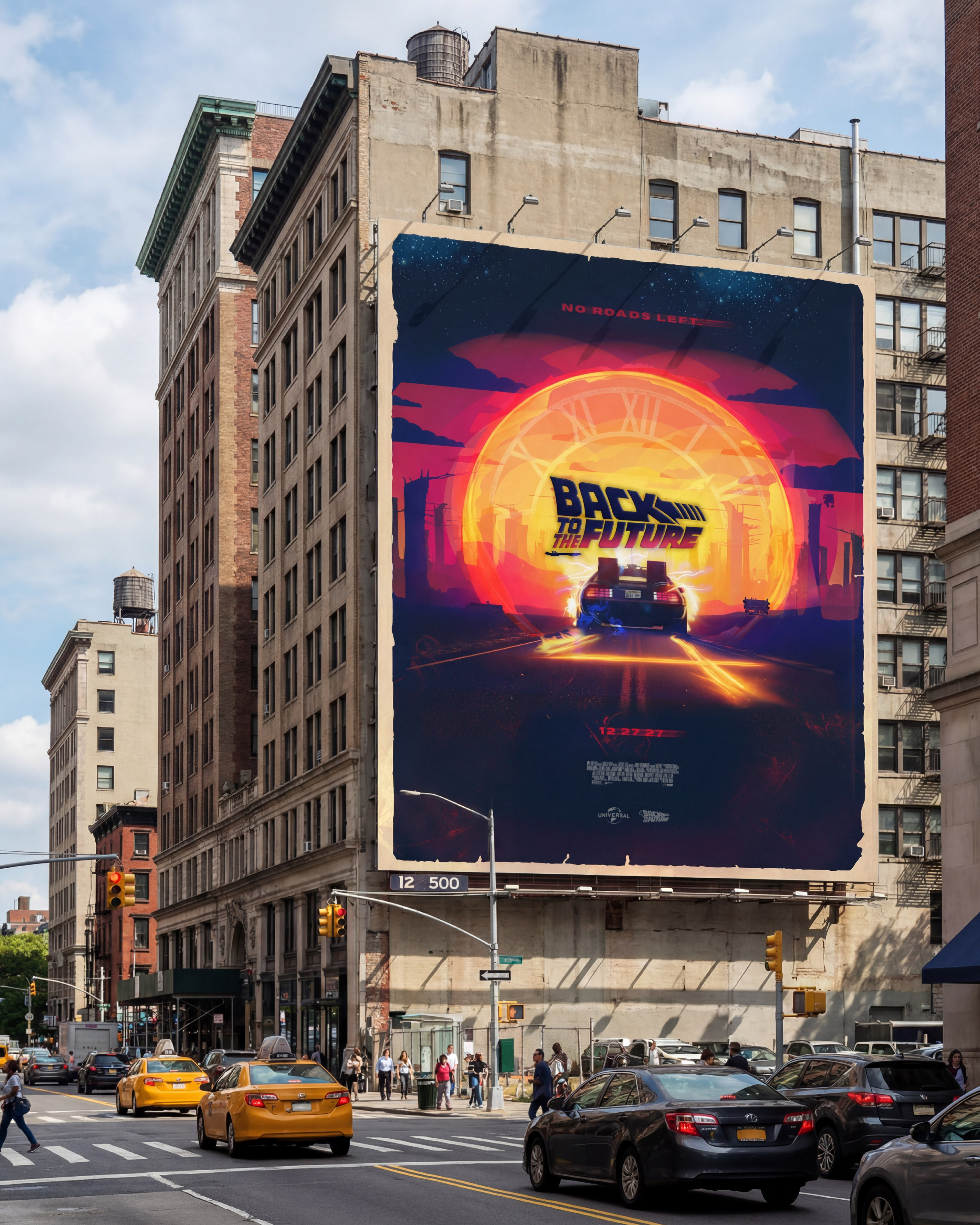Large-format outdoor billboard placement visualizing the poster scaled for major metropolitan theatrical advertising