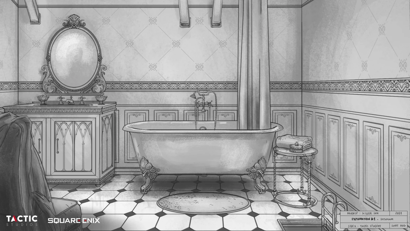 Design of the guestroom's bathroom for the Lunum wing level.