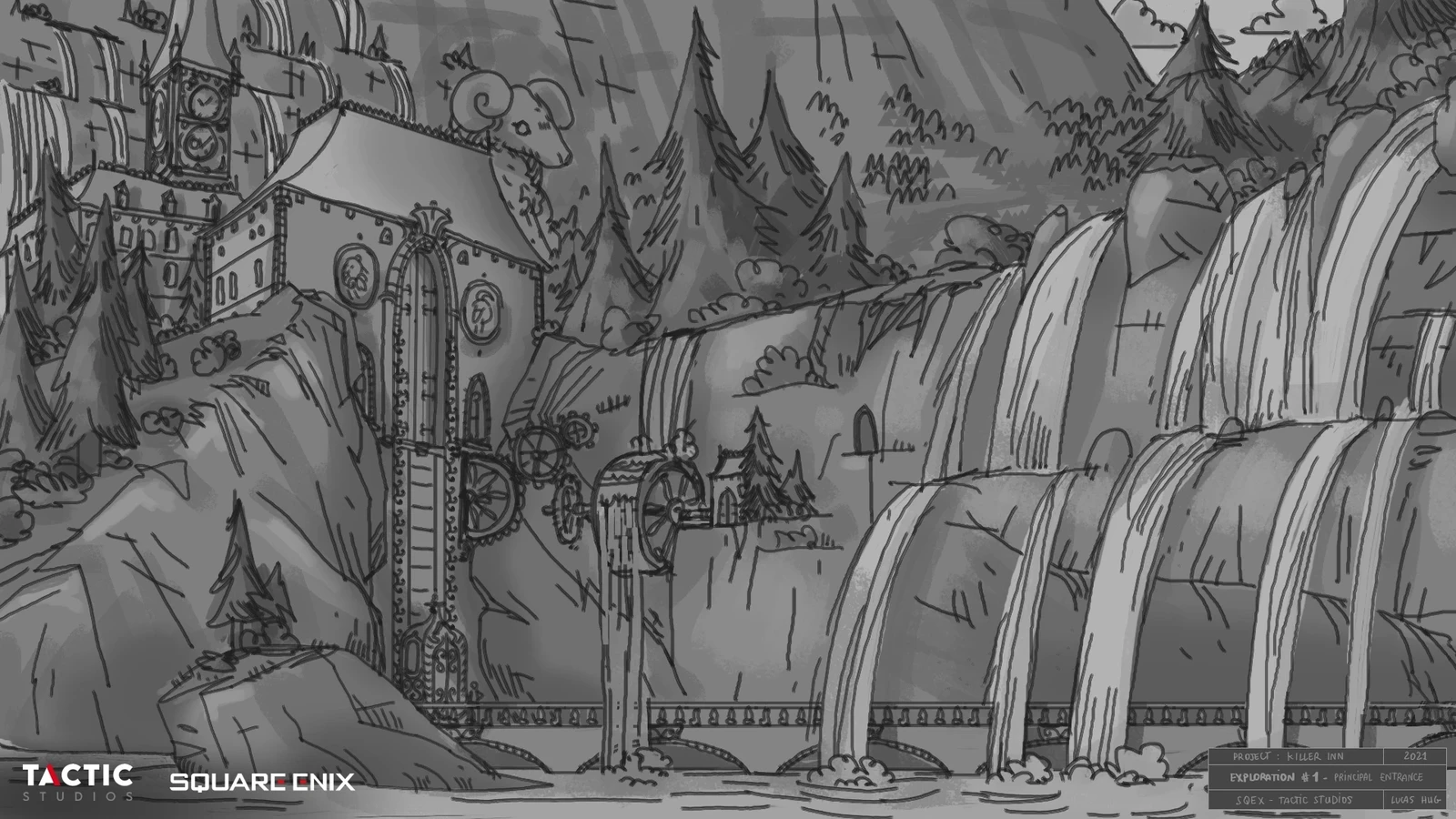 Early concepts of what the exterior of the levels might look like.
