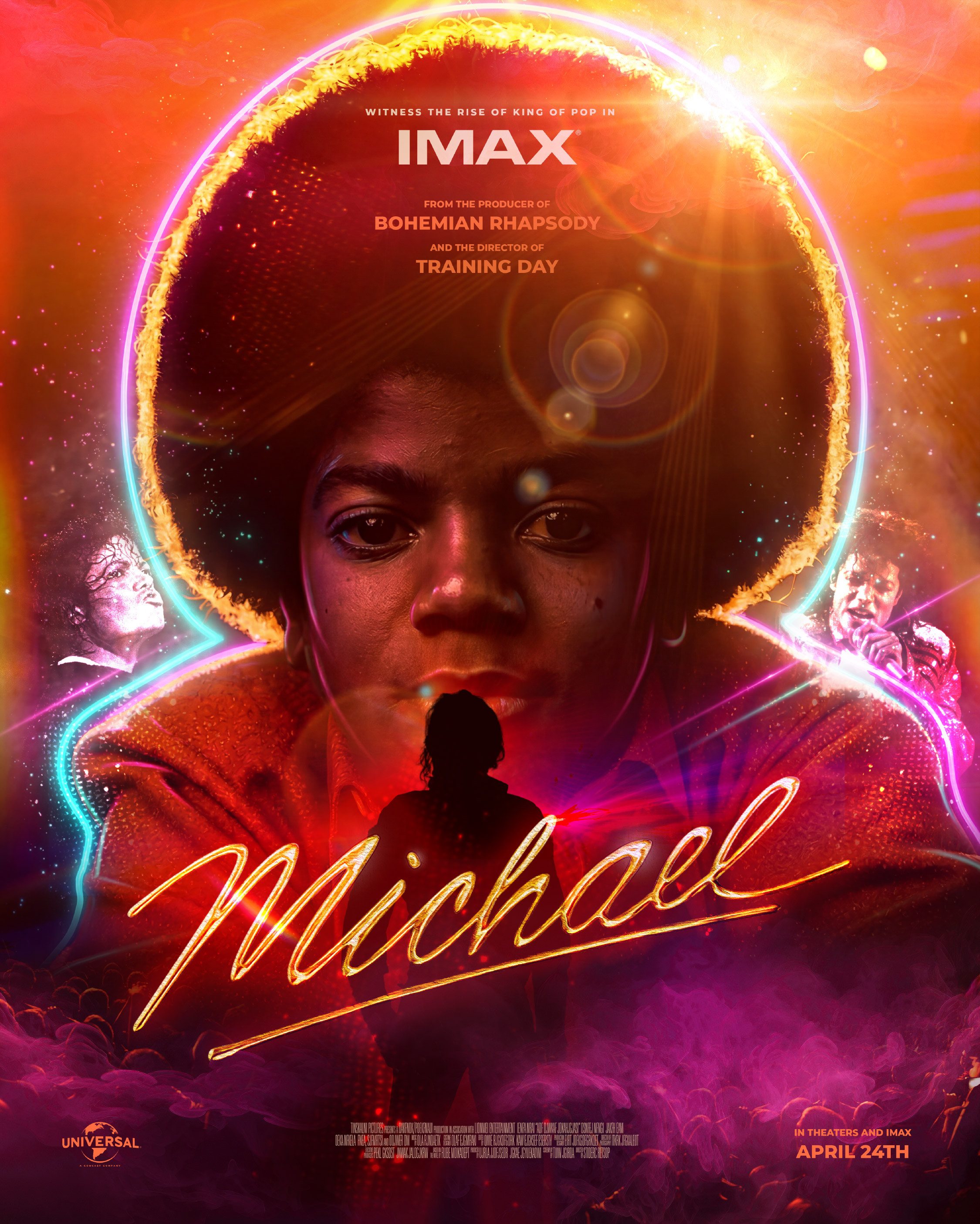 Hero poster concept designed to capture Michael Jackson’s larger-than-life presence through celestial lighting, performance iconography, and cinematic scale