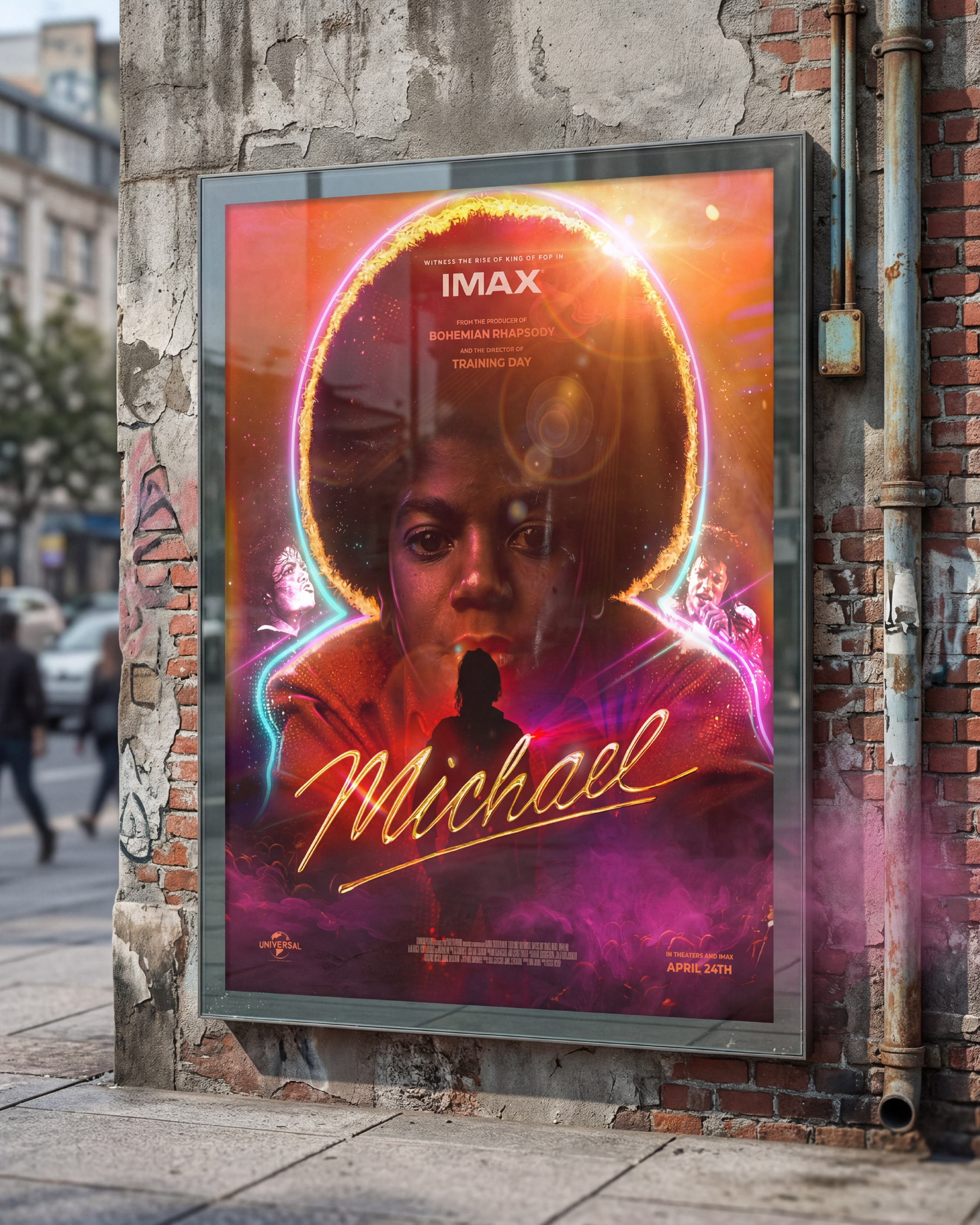 Street-level campaign placement showcasing how the key art performs in high-traffic city advertising environments