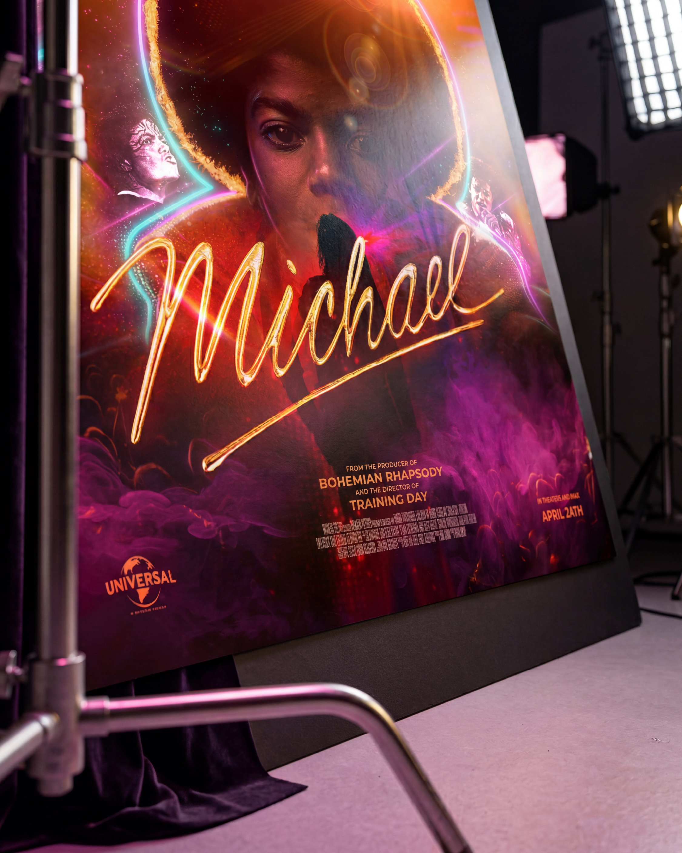 Backlit theatrical display presentation emphasizing color vibrancy and cinematic glow