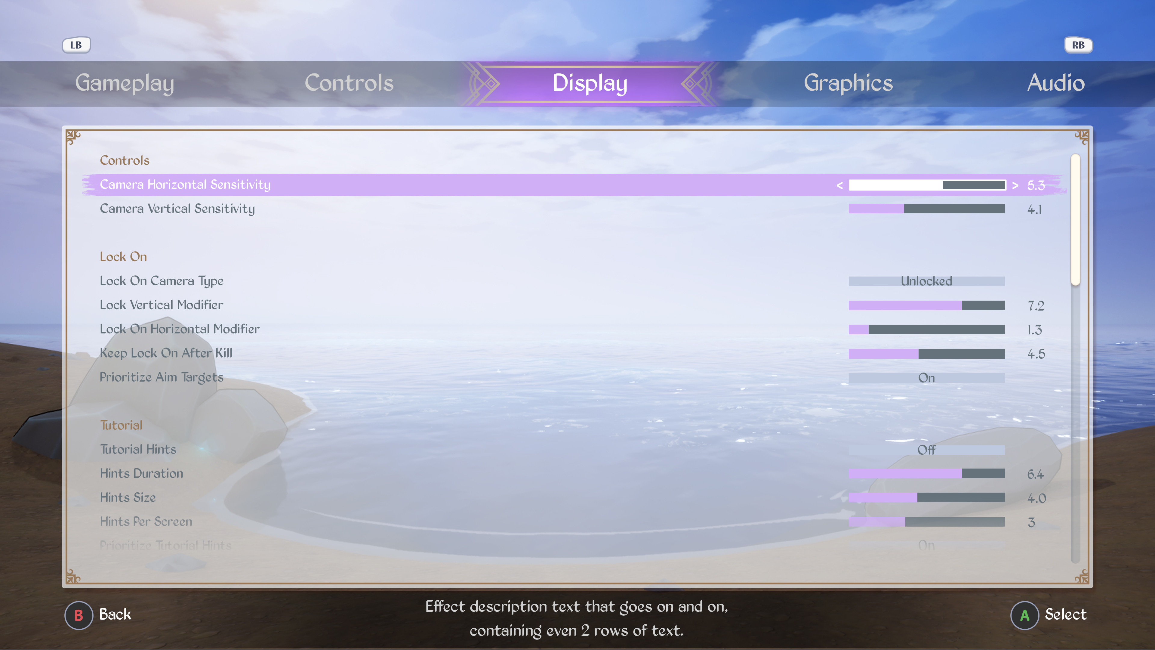 Options screen