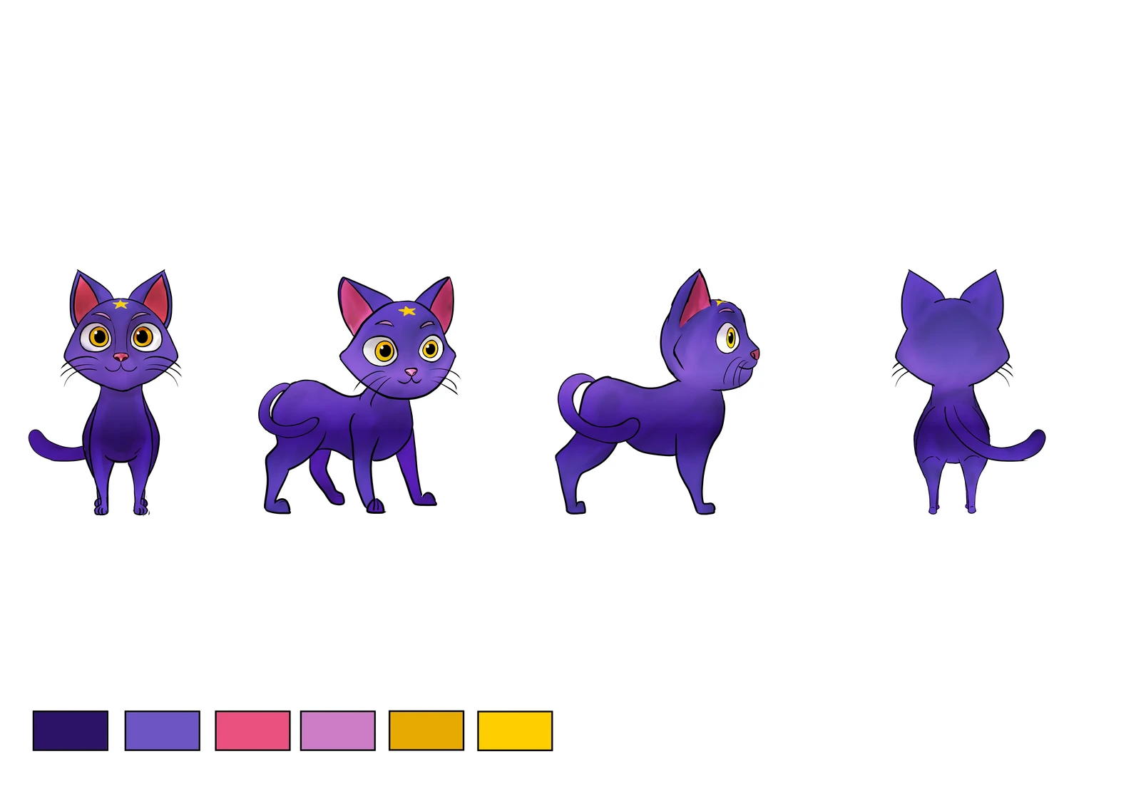 Original character concept and model sheet, used to define proportions and color palette before starting the 3D process.