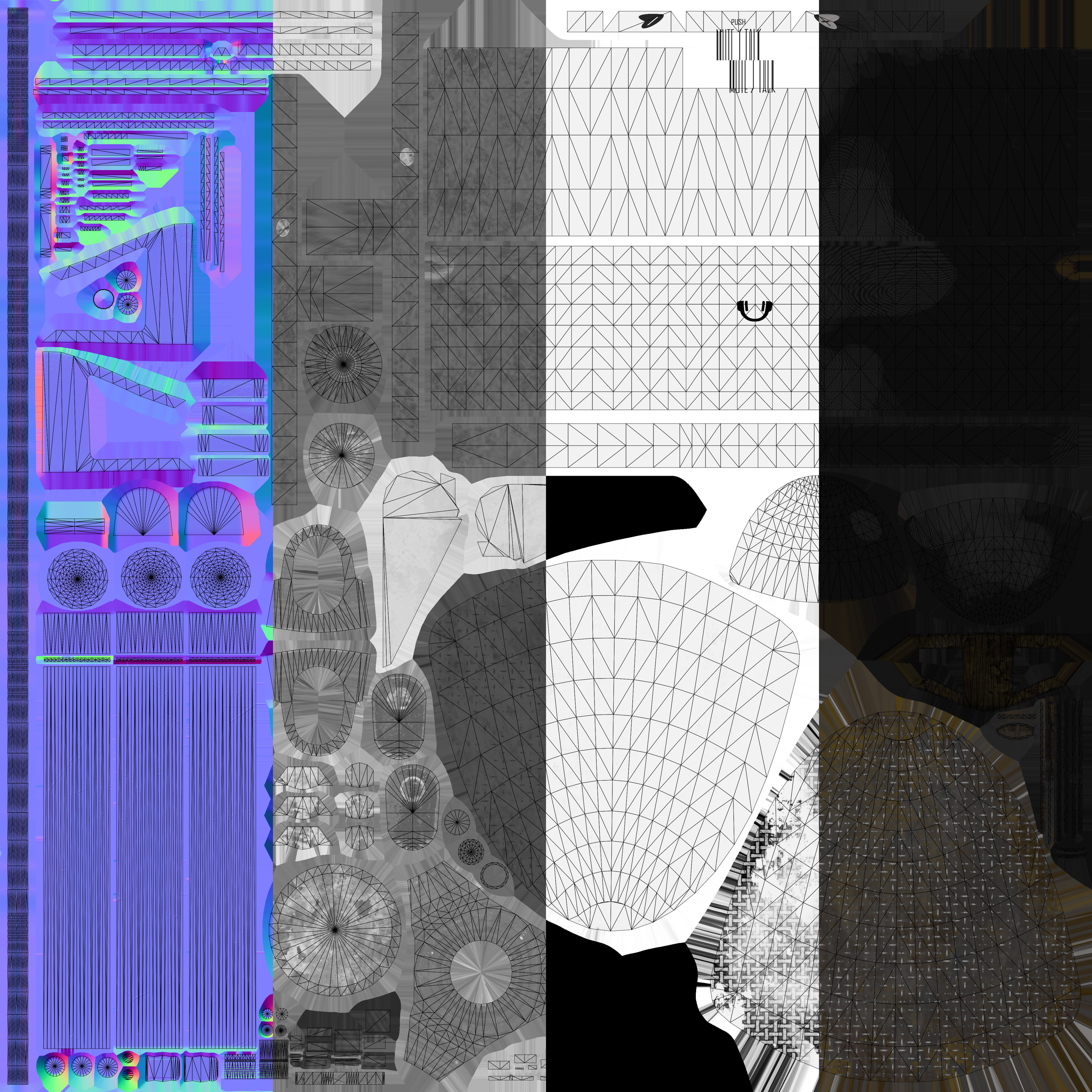 Textures and UVs. Normal, Roughness, Metal, Base Colour/ 4096 x 4096