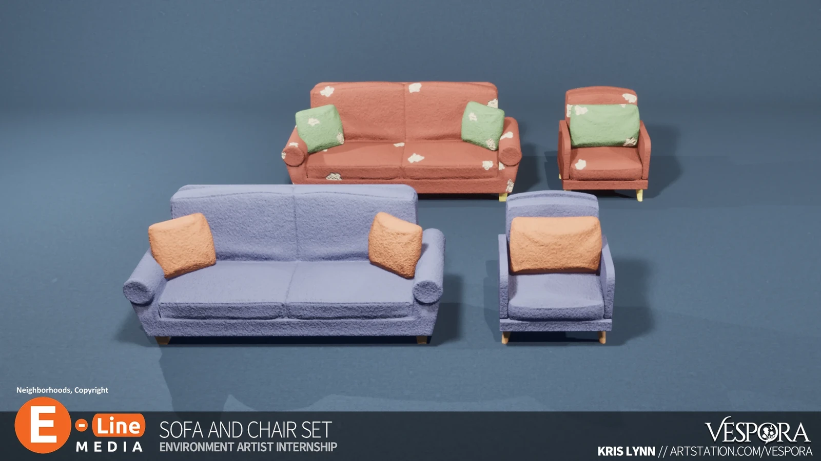 Sofa set props, with damaged (low roots) variant. Everything was configured to be tinted in-game using RGB masking.