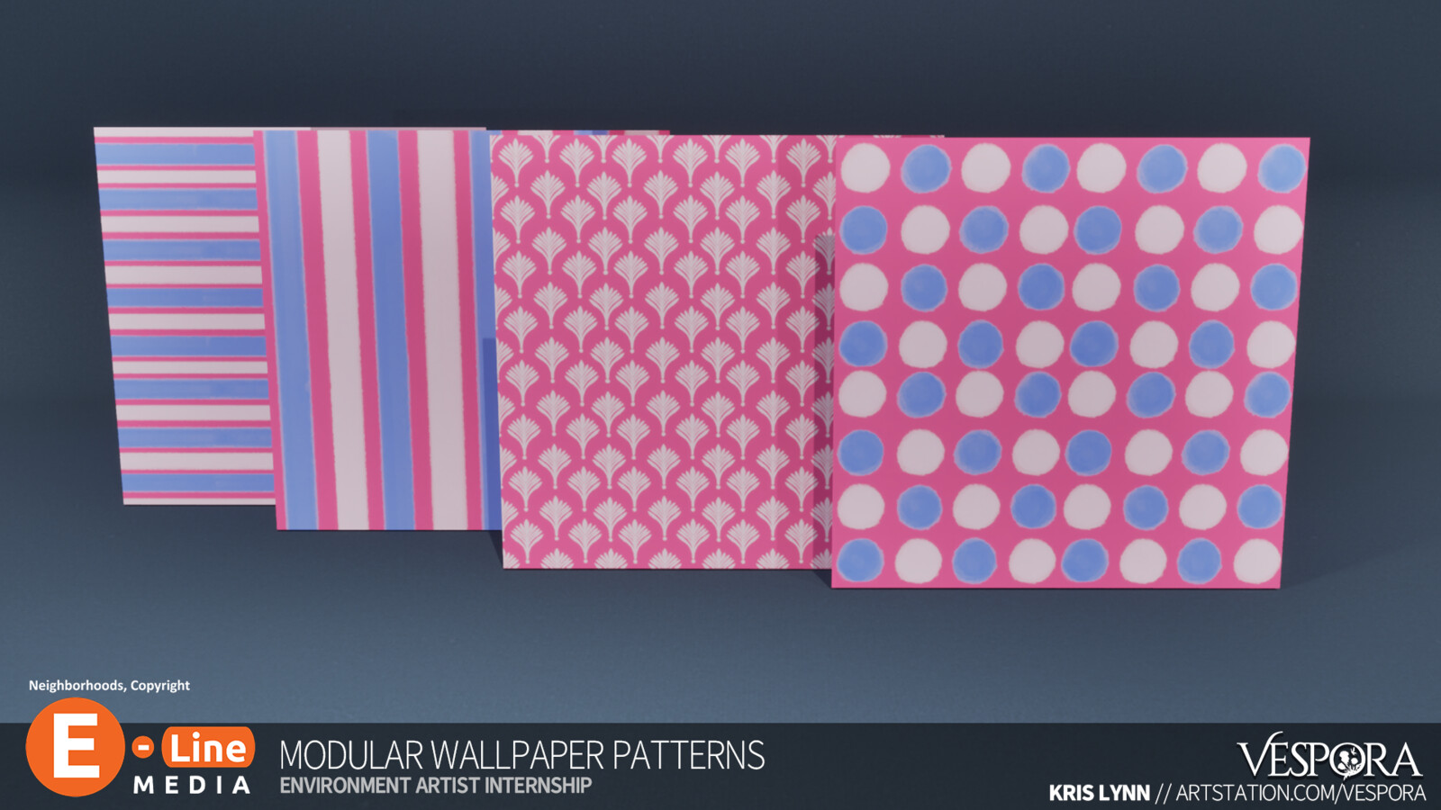 A collection of Modular Wallpaper patterns, colors controllable through careful execution of an RGB mask.