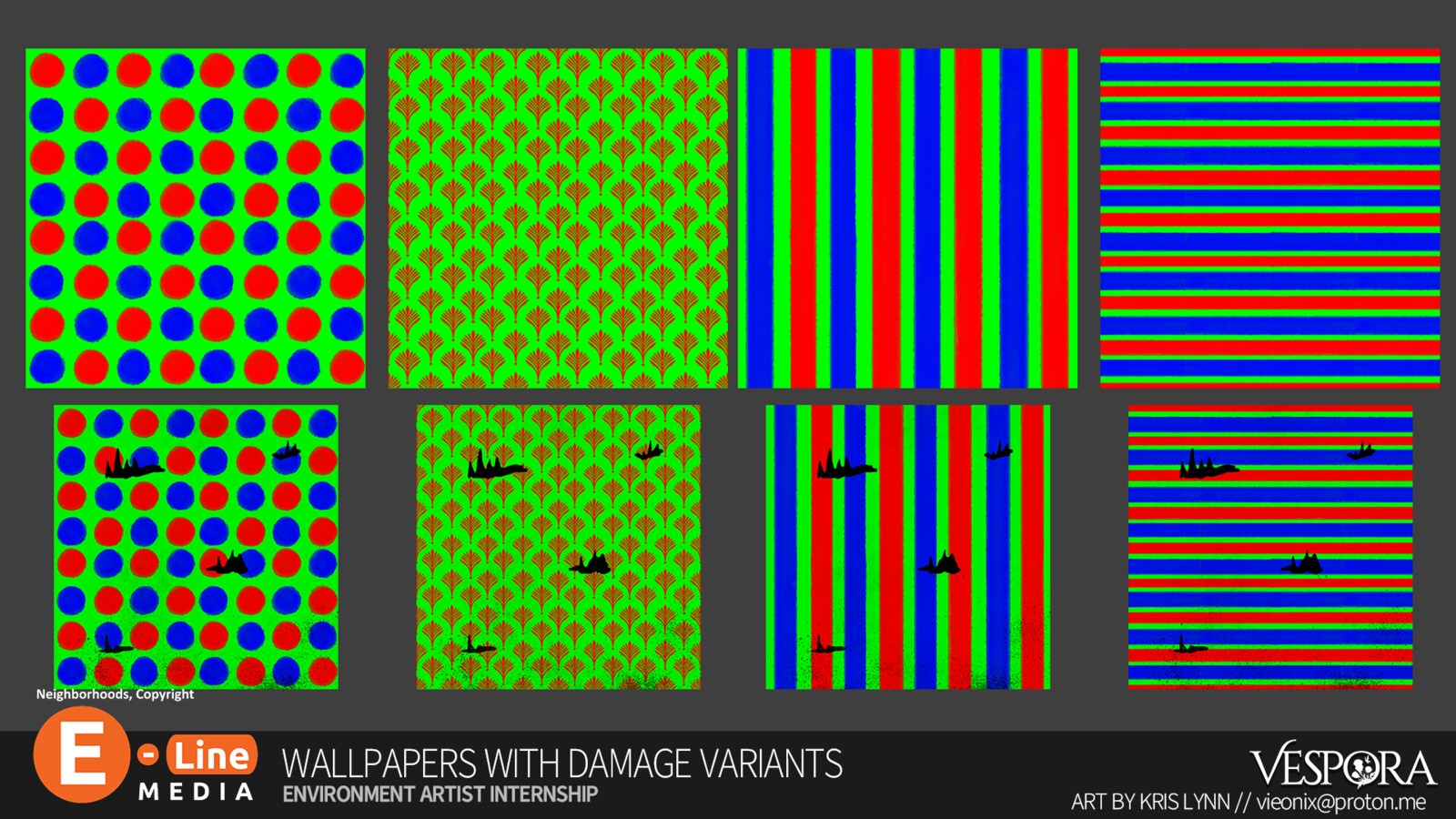 A look at the RGB masks and the damage variants. Making these materials so in-game modular was one of my favorite parts of the work!
