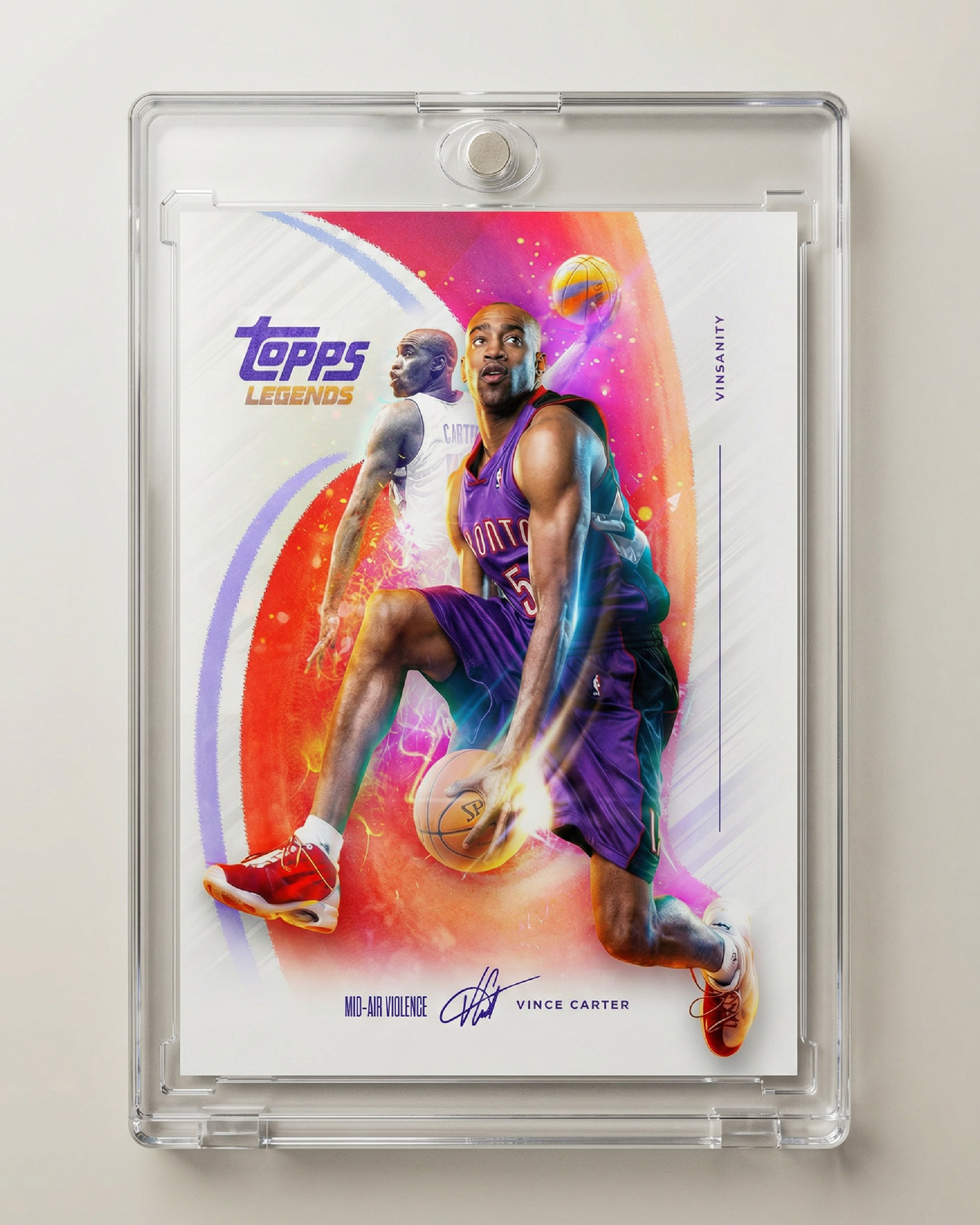 A premium magnetic display case commonly used for high-value trading cards, designed to protect and showcase the collectible