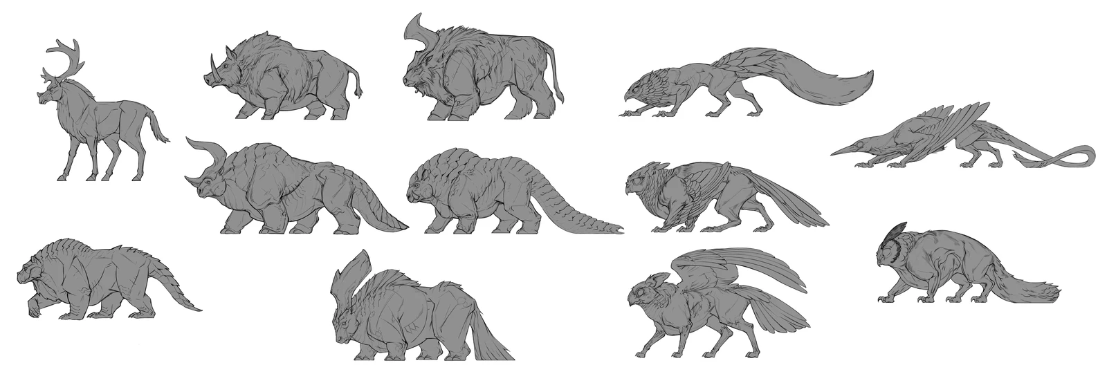 Thumbnails that I did during the class and some for other creatures