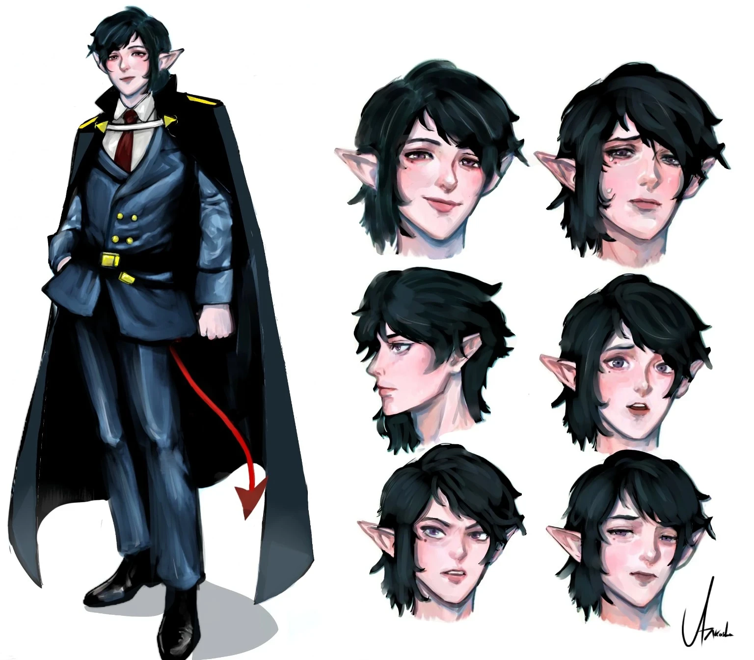 This character design explores the concept of a refined yet unsettling infernal noble — a being whose outward elegance hides a deeper demonic nature.