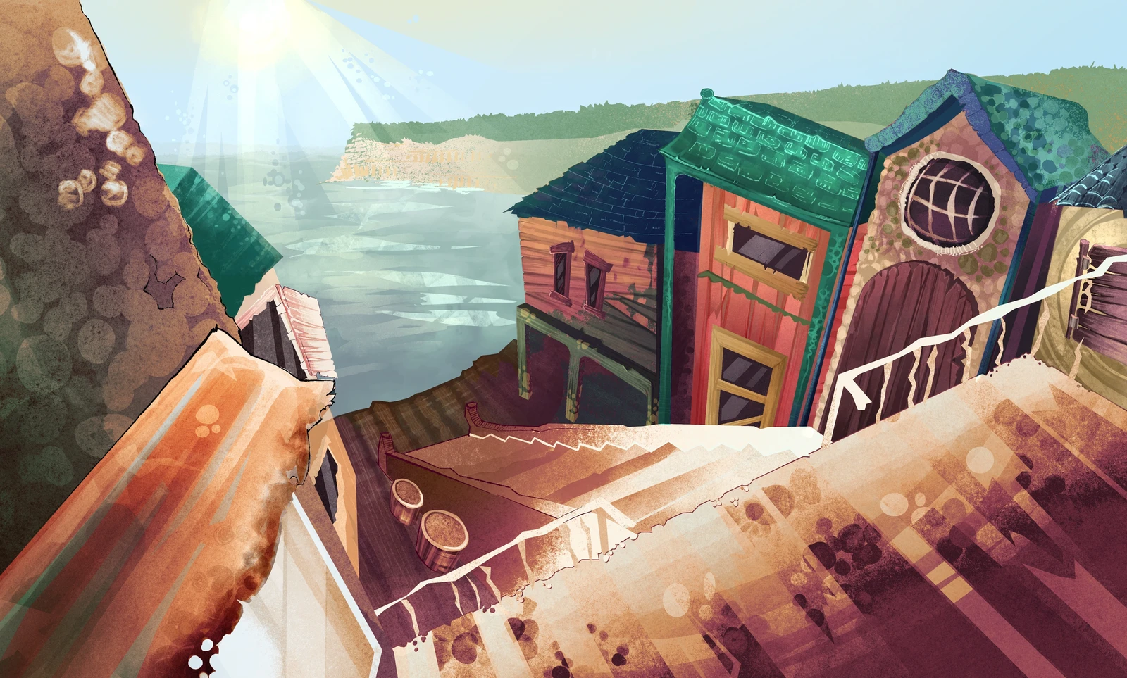 Coastal town fishing dock