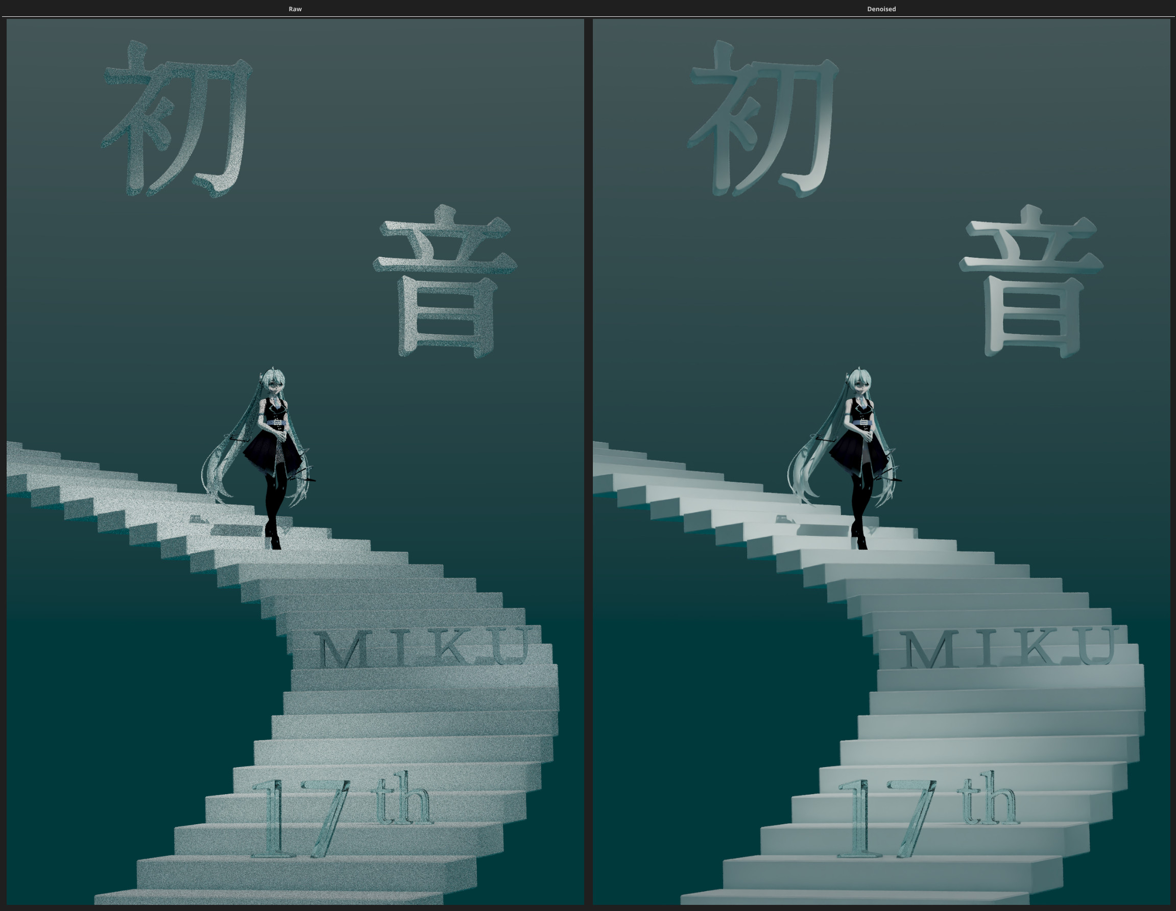 Denoiser Demo
12spp, 1303x2000
Left: Raw | Right: Open Image Denoise