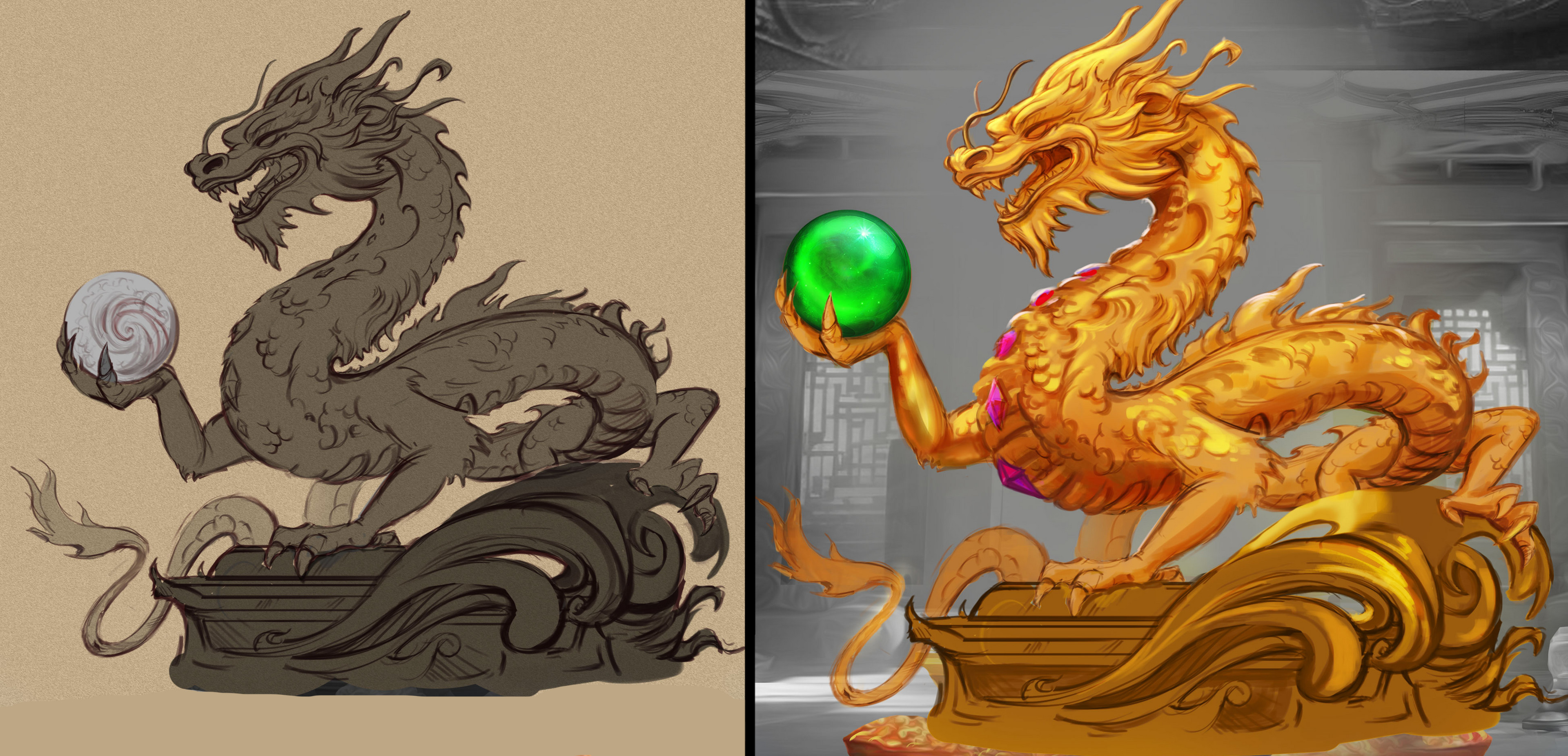 Dragon sketch + Painting Process
