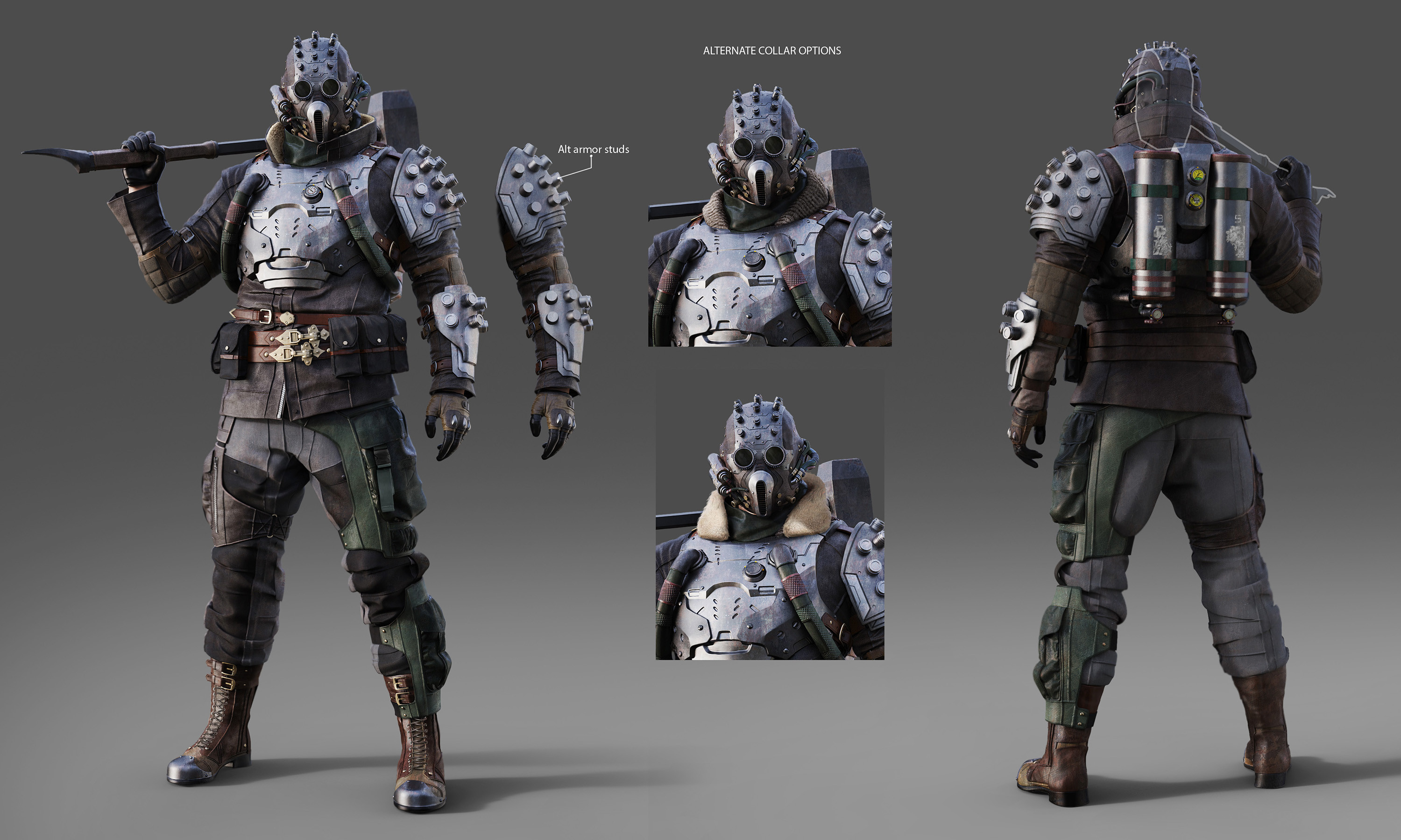 Alternate armor stud and collar options. 