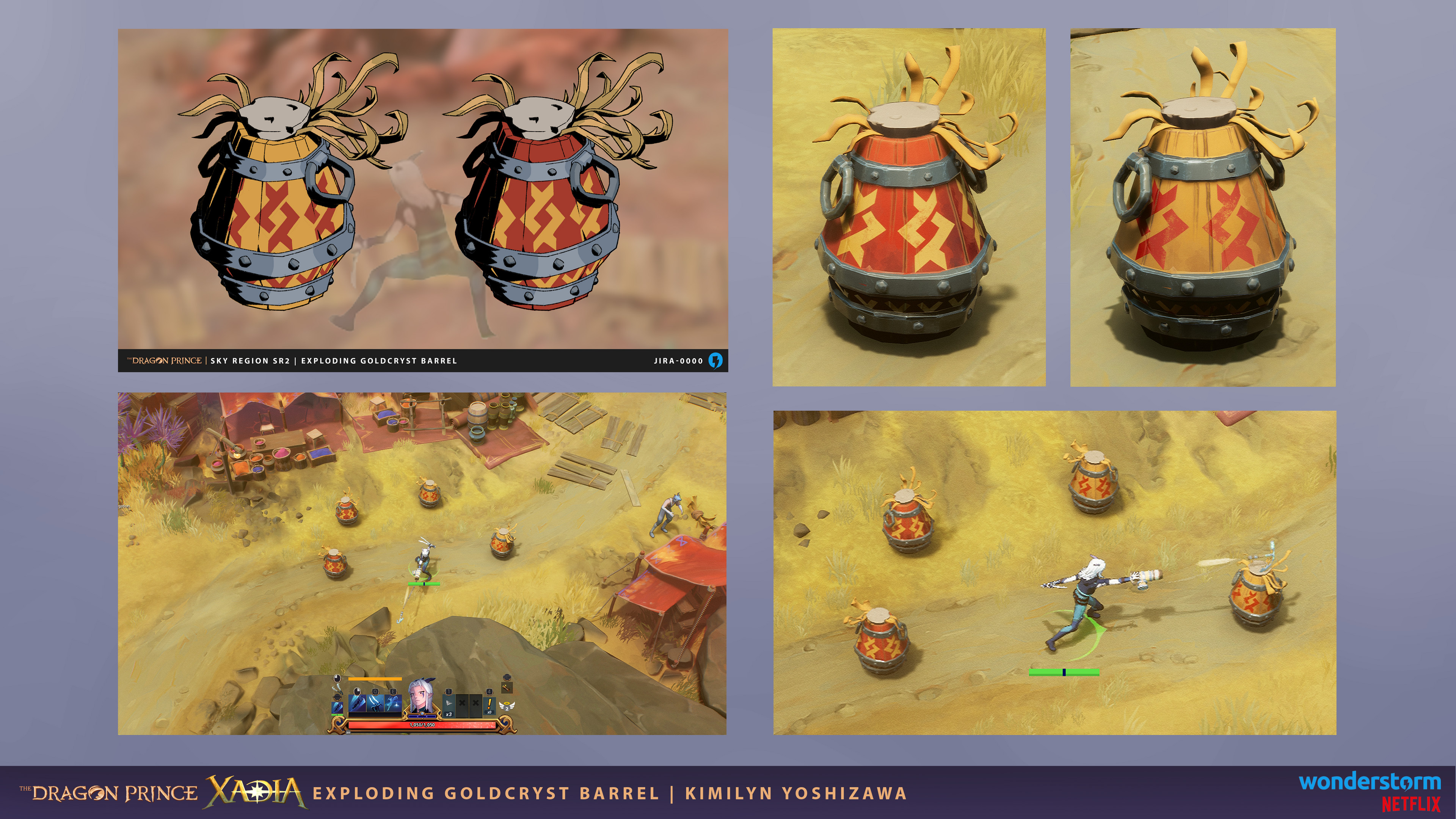 In game screenshots of the barrels. Concept Art by Joshua Carson.