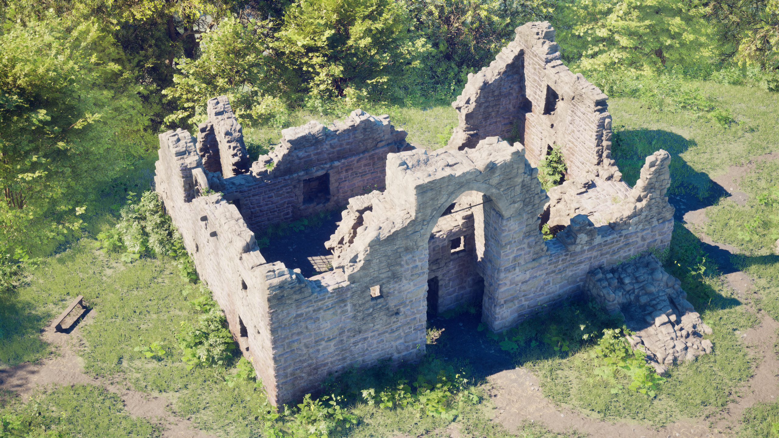 For everything else (foliage, the bench 'easter egg' etc), I mainly sourced Megascans assets from Fab.