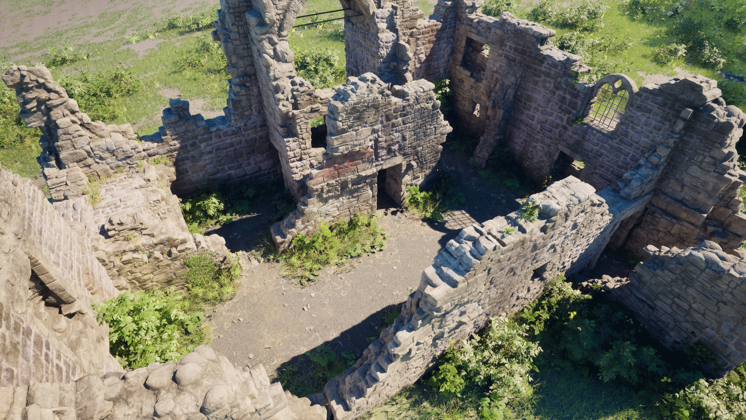 Decals added the necessary colour variation to masonry and told its story (for example, a red stain where a fireplace used to be).