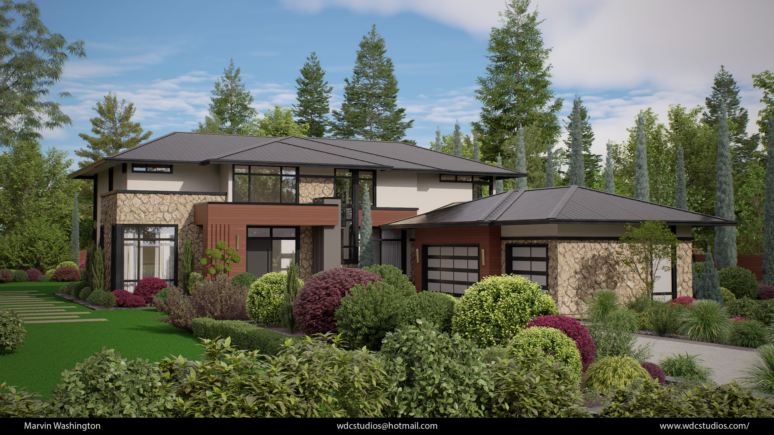 D5 Render of the house and landscaping.