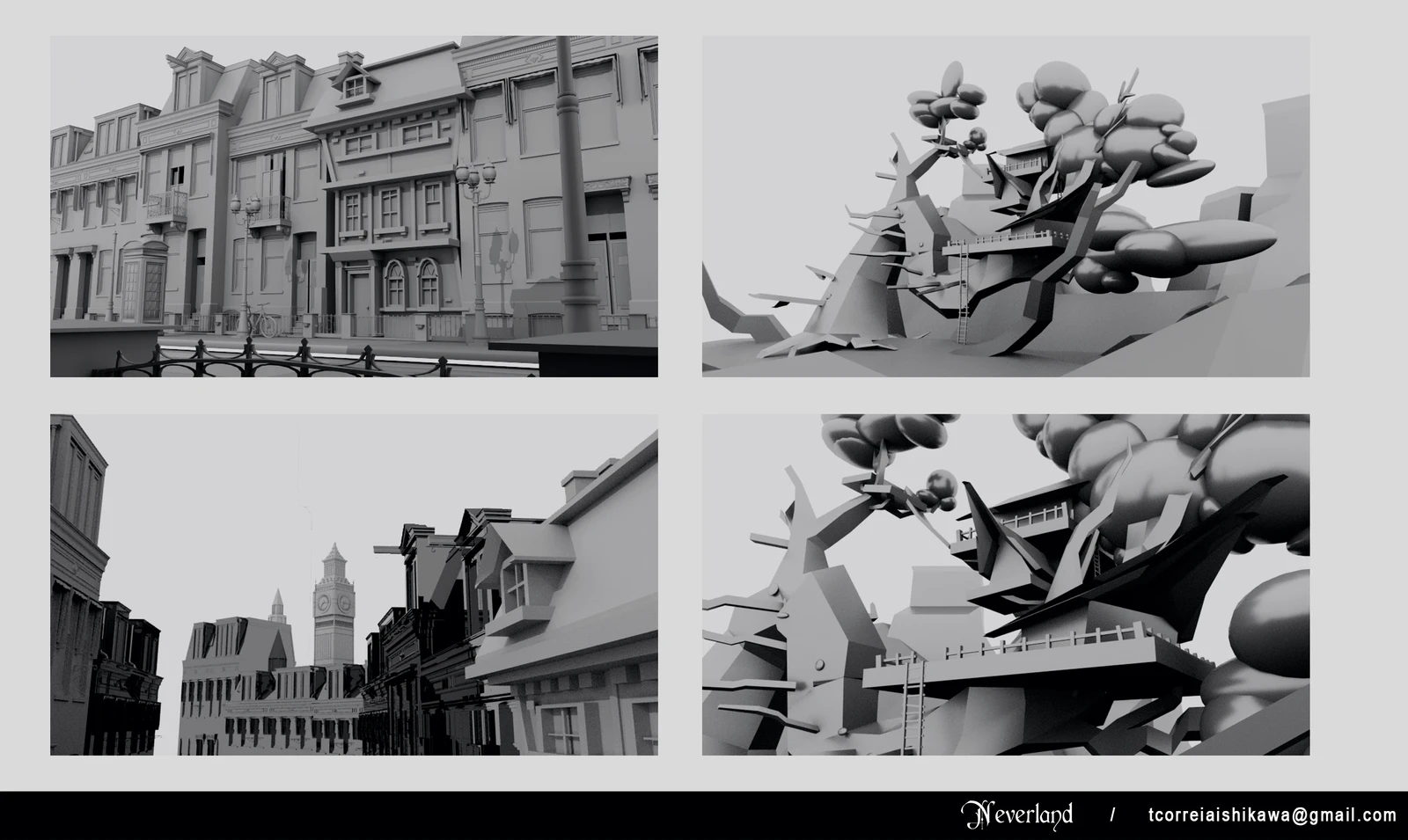 Environments proxies made in Maya.