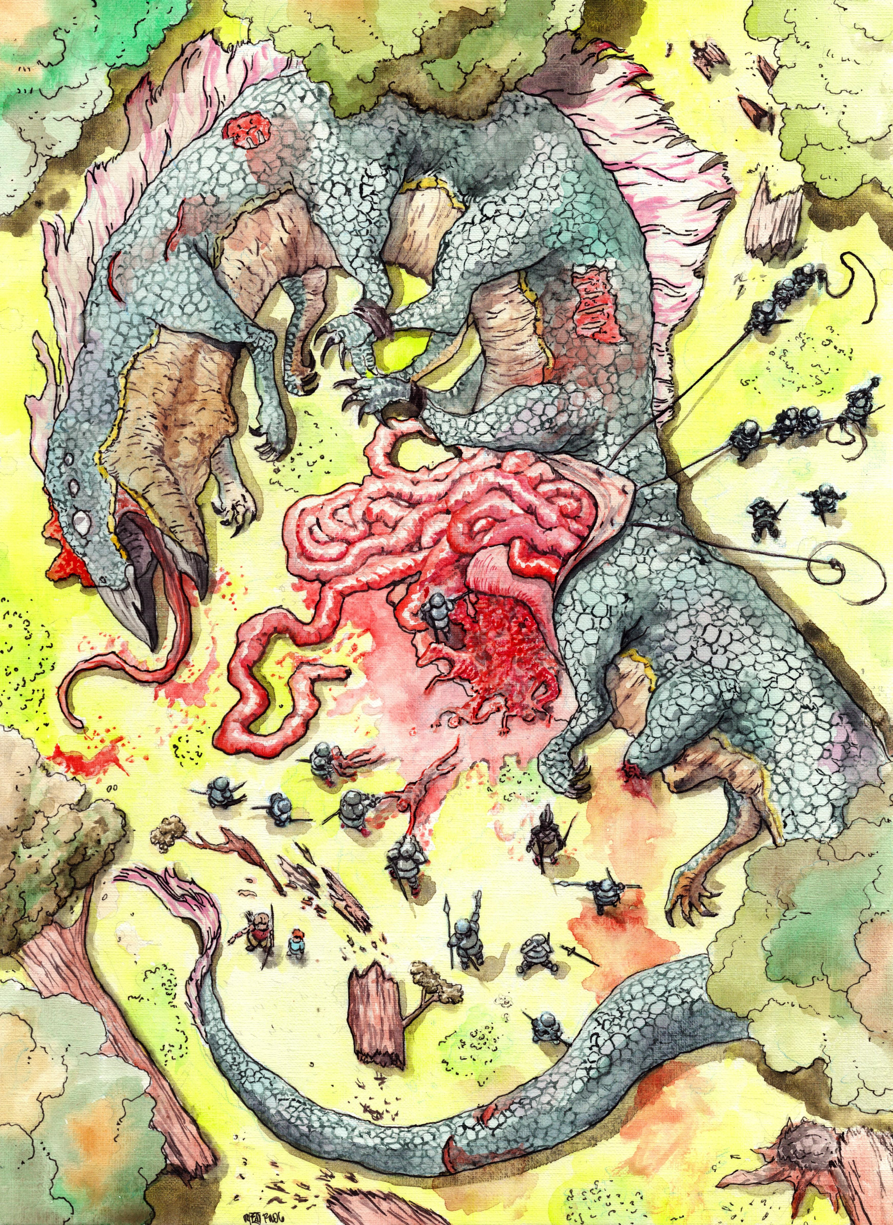 Gouche and ink on board. 
