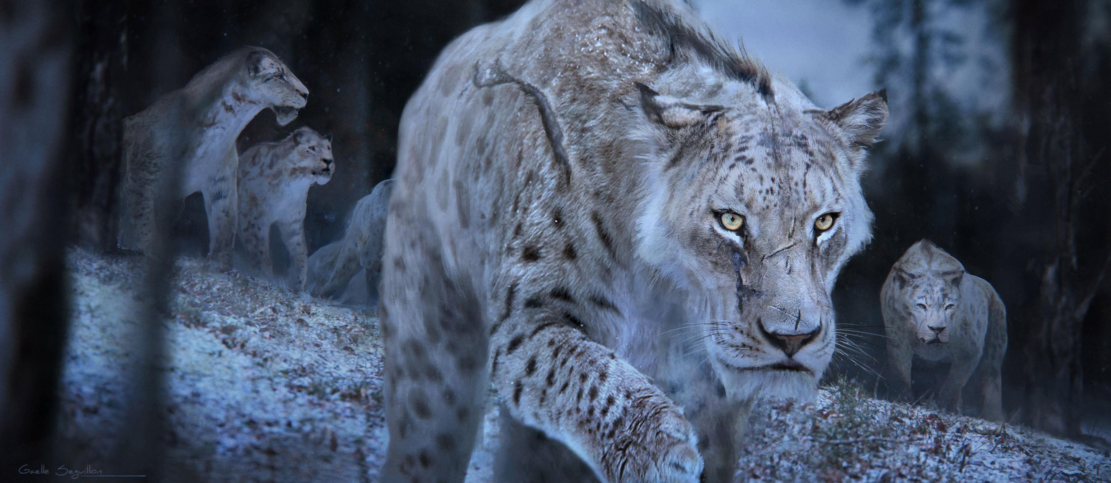 Homotheriums hunting woolly mammoths