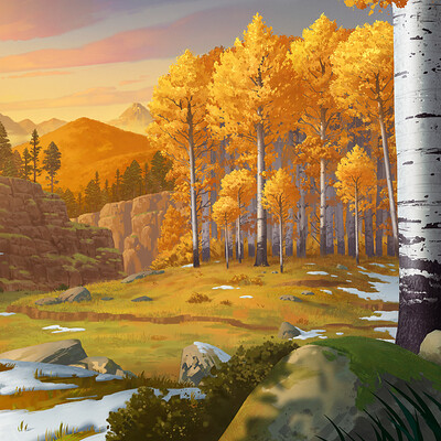 Background Painting - Autumn mountain landscape