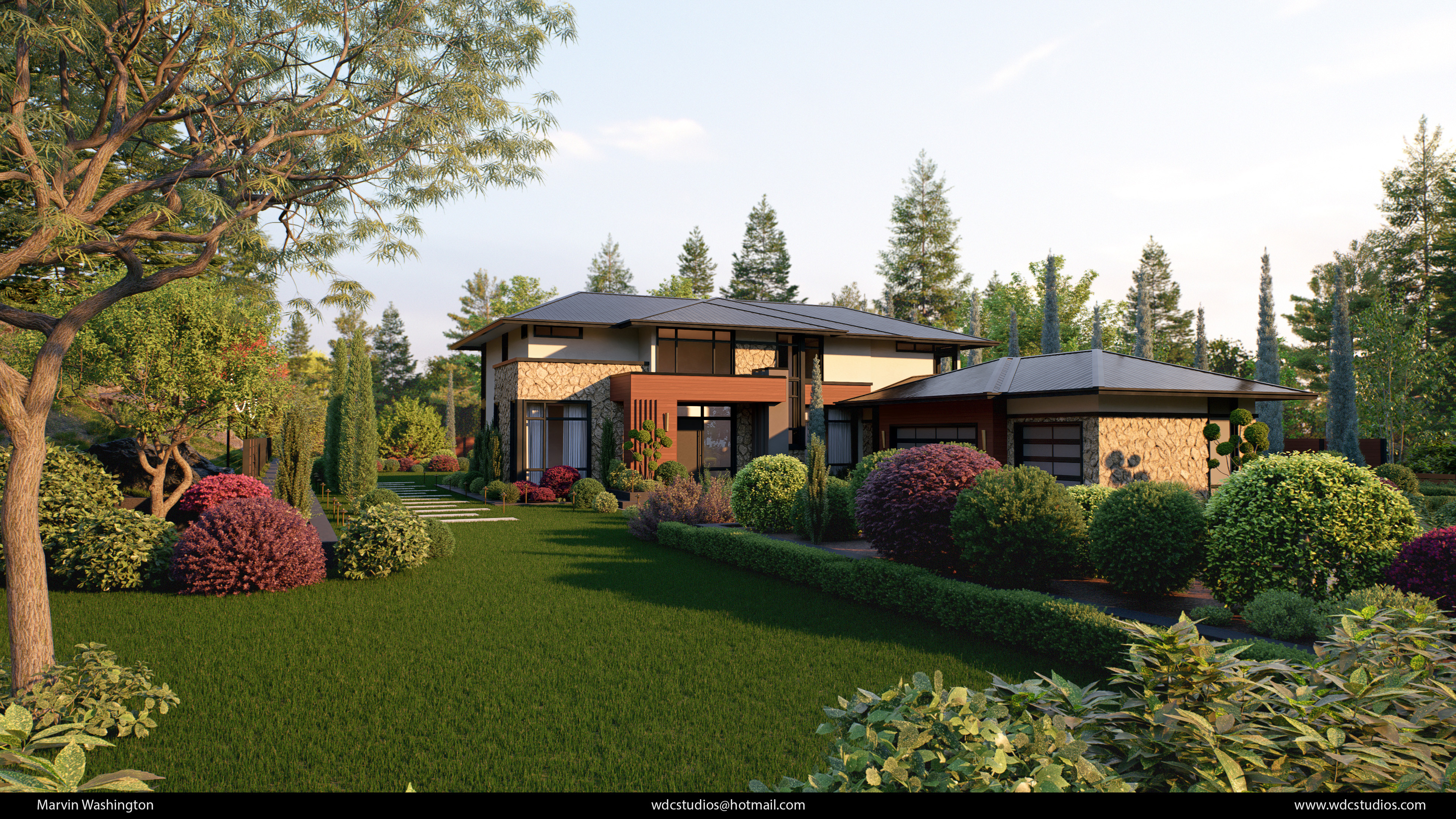 D5 Render of the house and landscaping.
